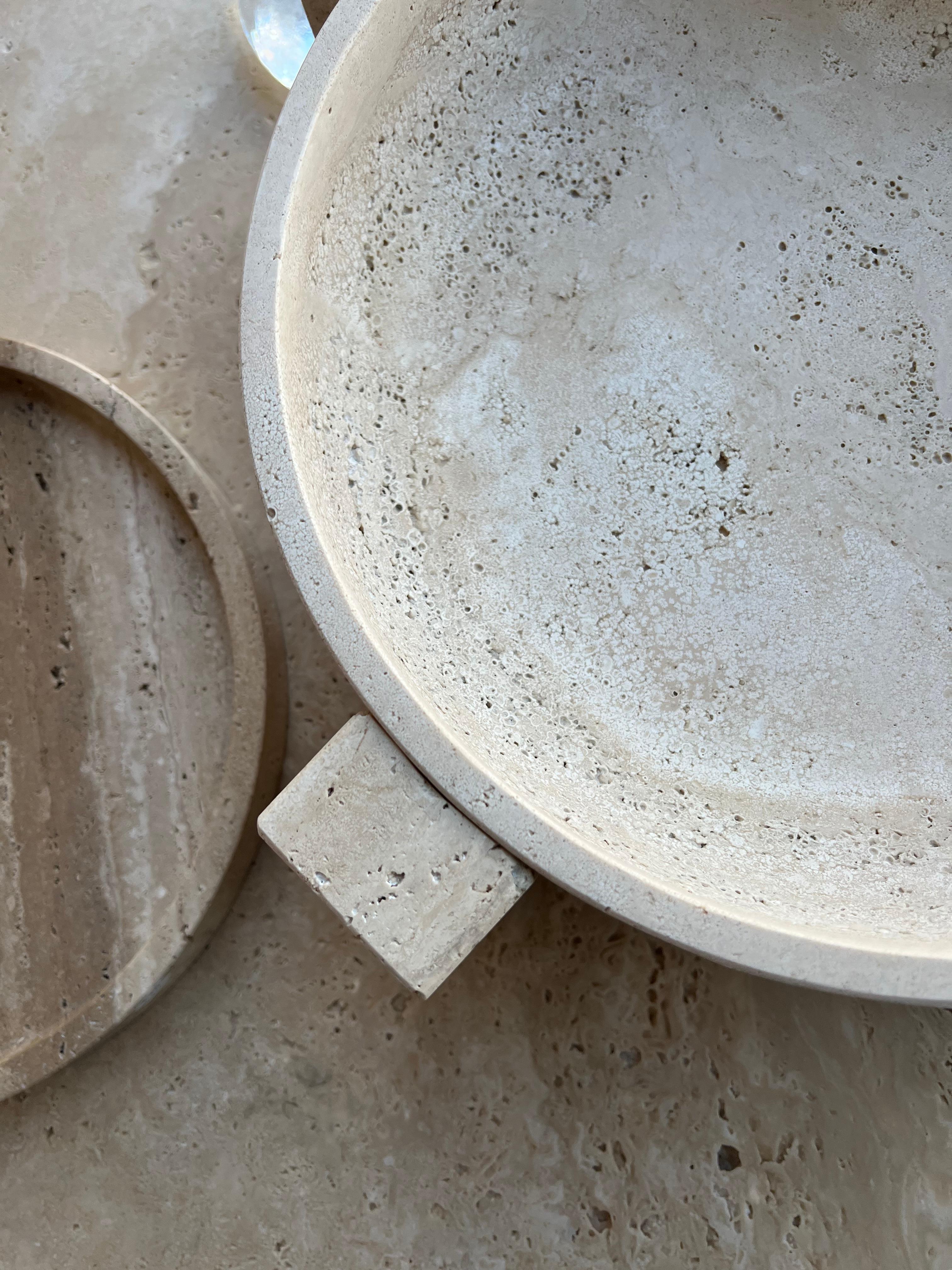 Italian Roman Travertine Bowl on Stand by Le Lampade