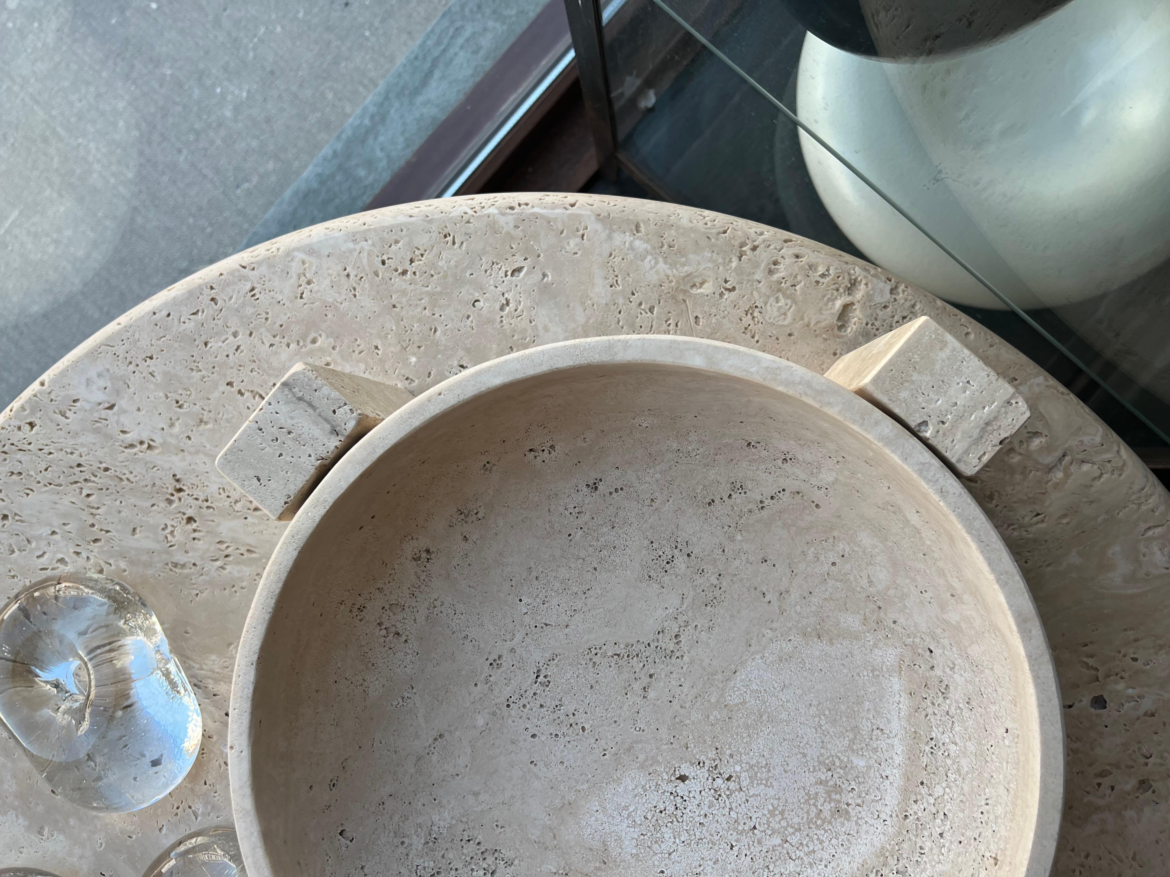 Roman Travertine Bowl on Stand by Le Lampade In New Condition In Sag Harbor, NY