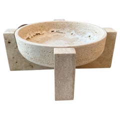 Roman Travertine Bowl on Stand by Le Lampade 