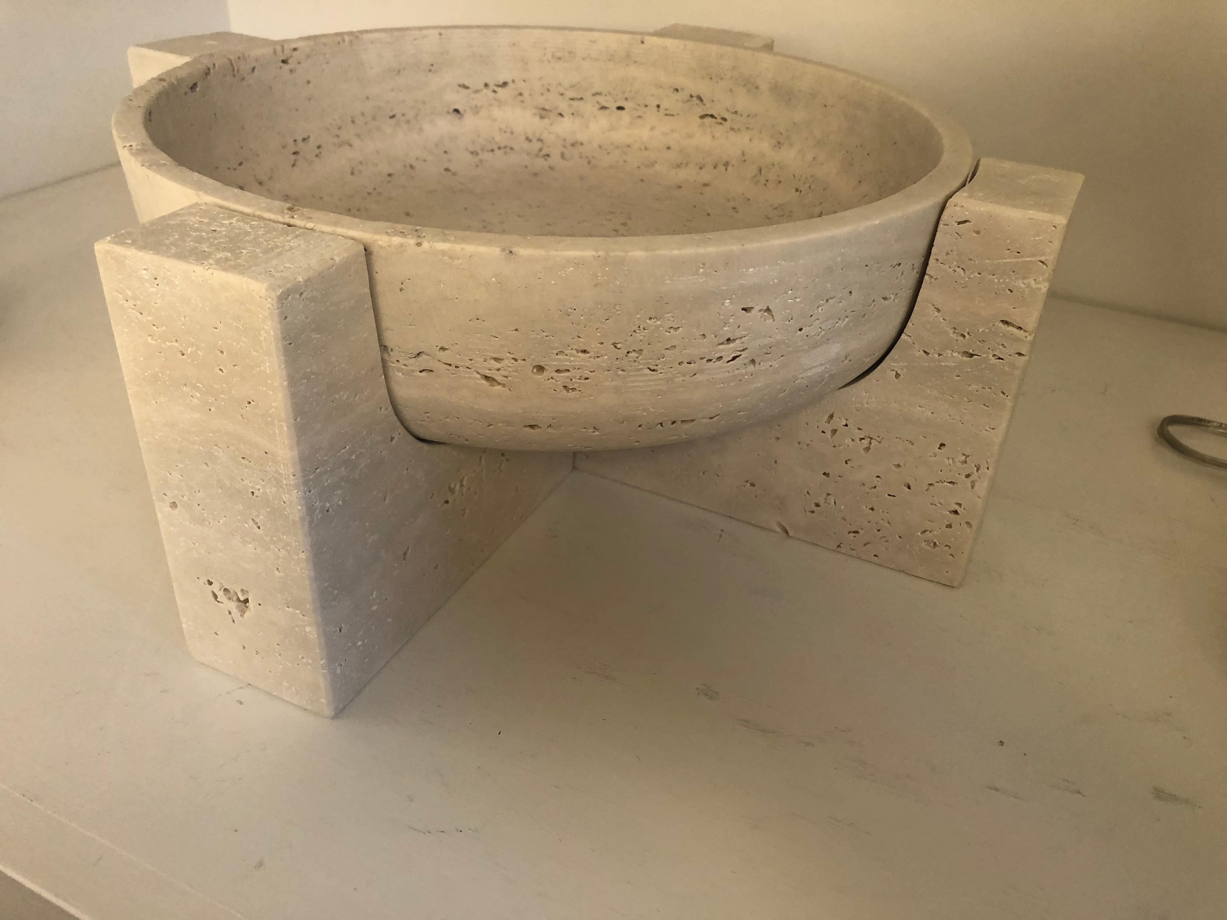 Roman travertine bowl on stand.
Other marbles available up on request.
 