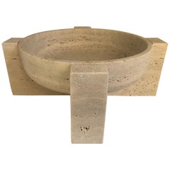 Roman Travertine Bowl on Stand