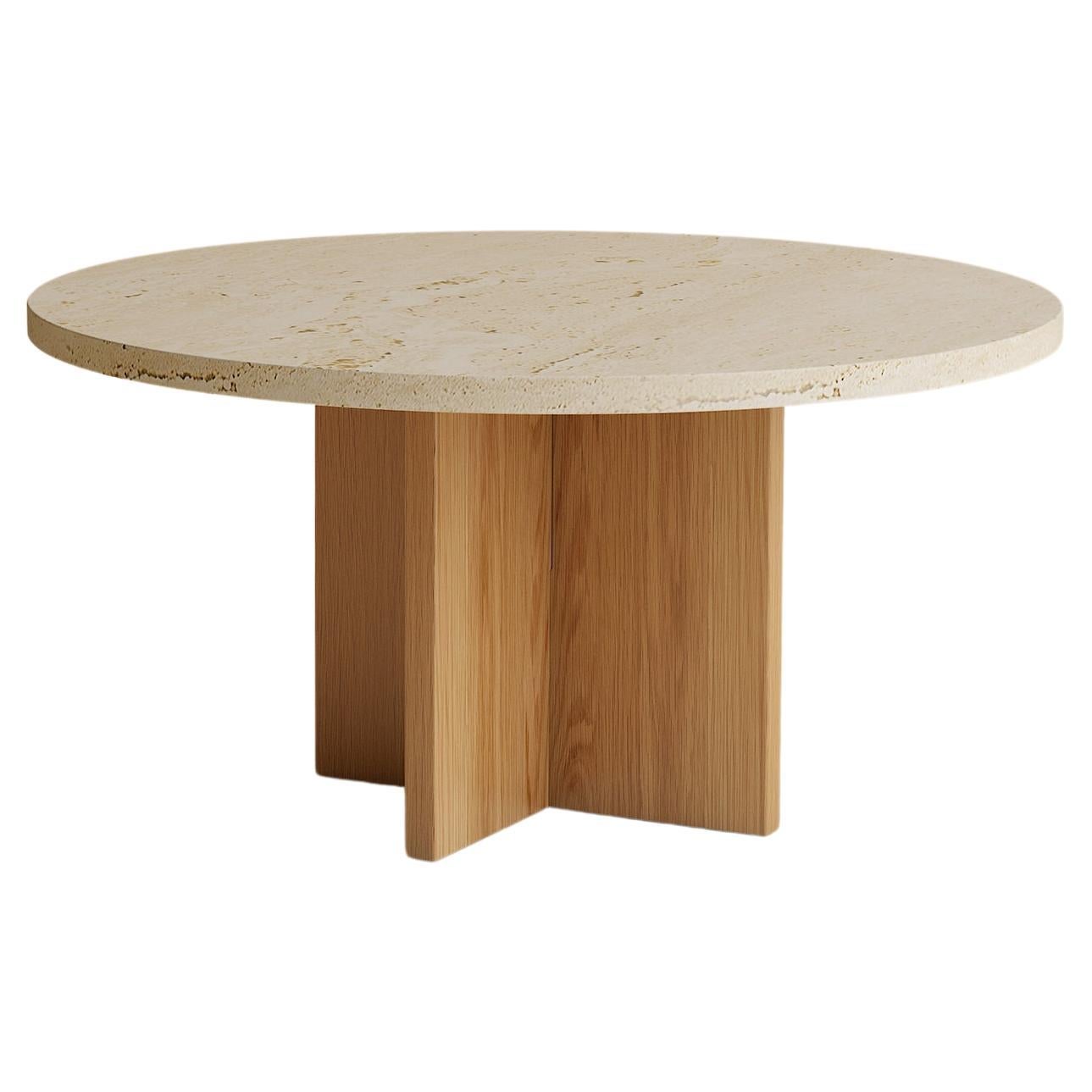 Table basse ronde en marbre travertin romain, fabriquée en Italie en vente