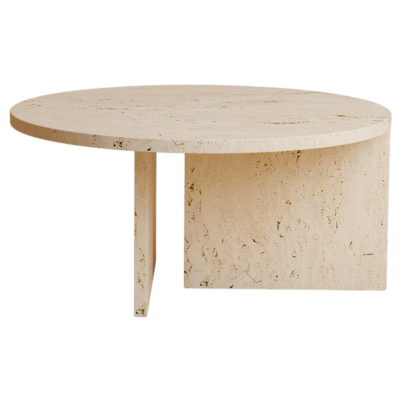 Table basse ronde en marbre travertin romain, fabriquée en Italie en vente