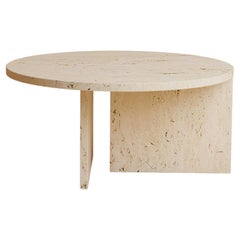 Roman Travertine Marble Round Coffee Table, Made in Italy
