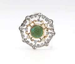 Roman Turquoise Cameo Diamond Pearl Platinum-Gold Brooch, 1900