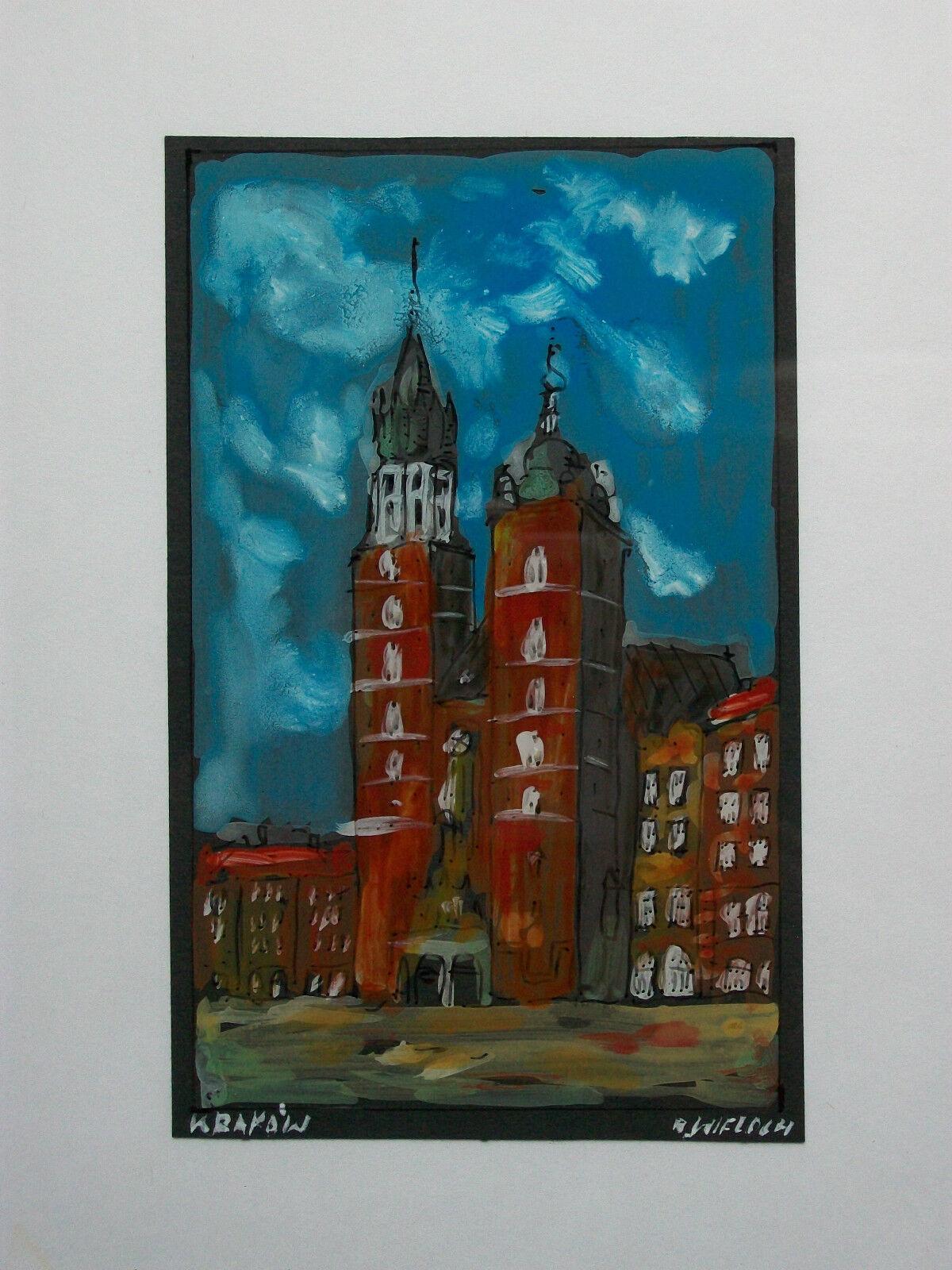 Modern ROMAN WIELOCH - Kraków - Reverse Painting on Glass - Poland - Circa 2000 For Sale