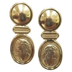 Boucles d'oreilles en or jaune 14k, aspect pièces de monnaie, femme romaine