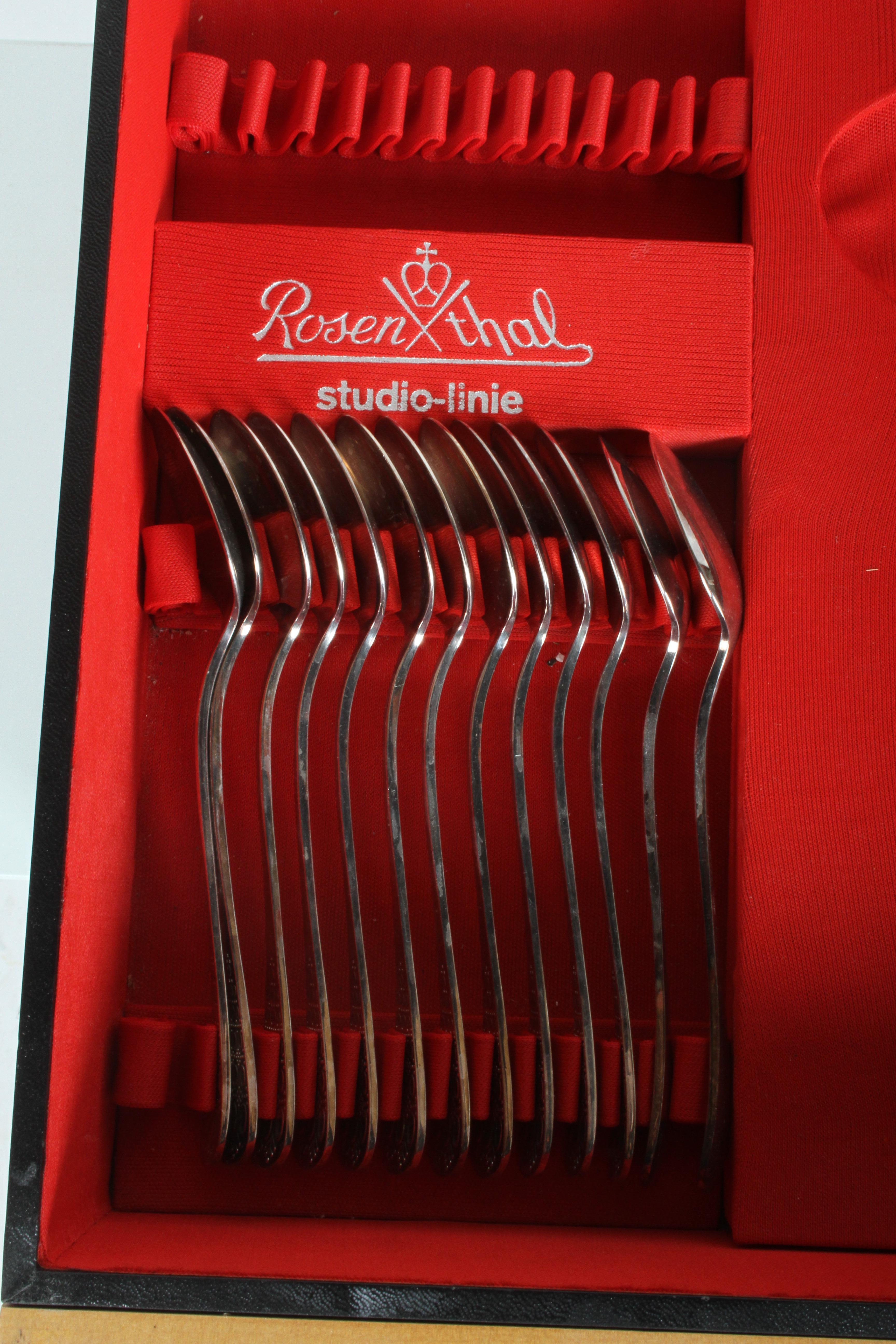 Romance, Bijorn Windblad Rosenthal Silverplate Flatware for 12 with Case 79 Pcs For Sale 6