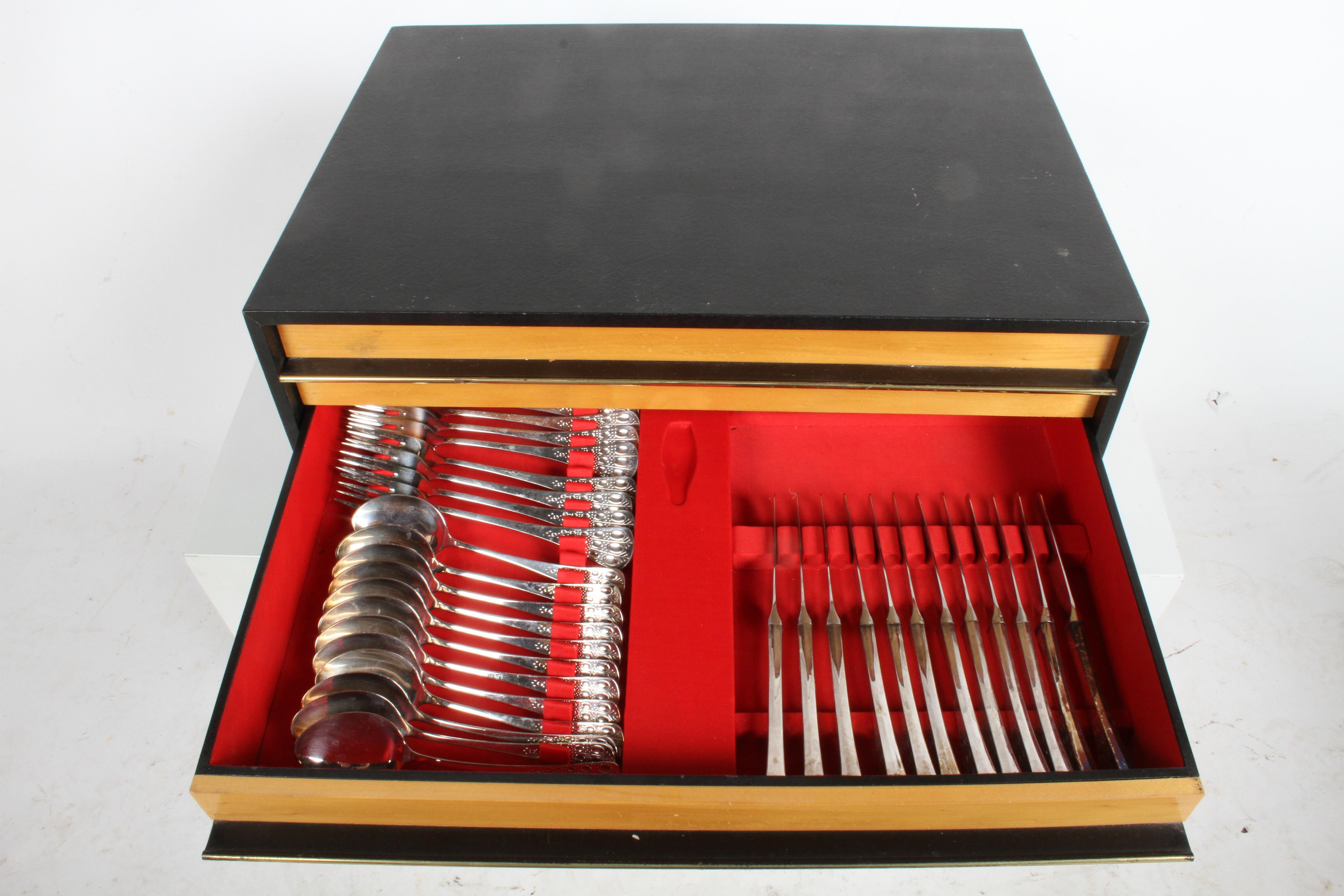 Steel Romance, Bijorn Windblad Rosenthal Silverplate Flatware for 12 with Case 79 Pcs For Sale