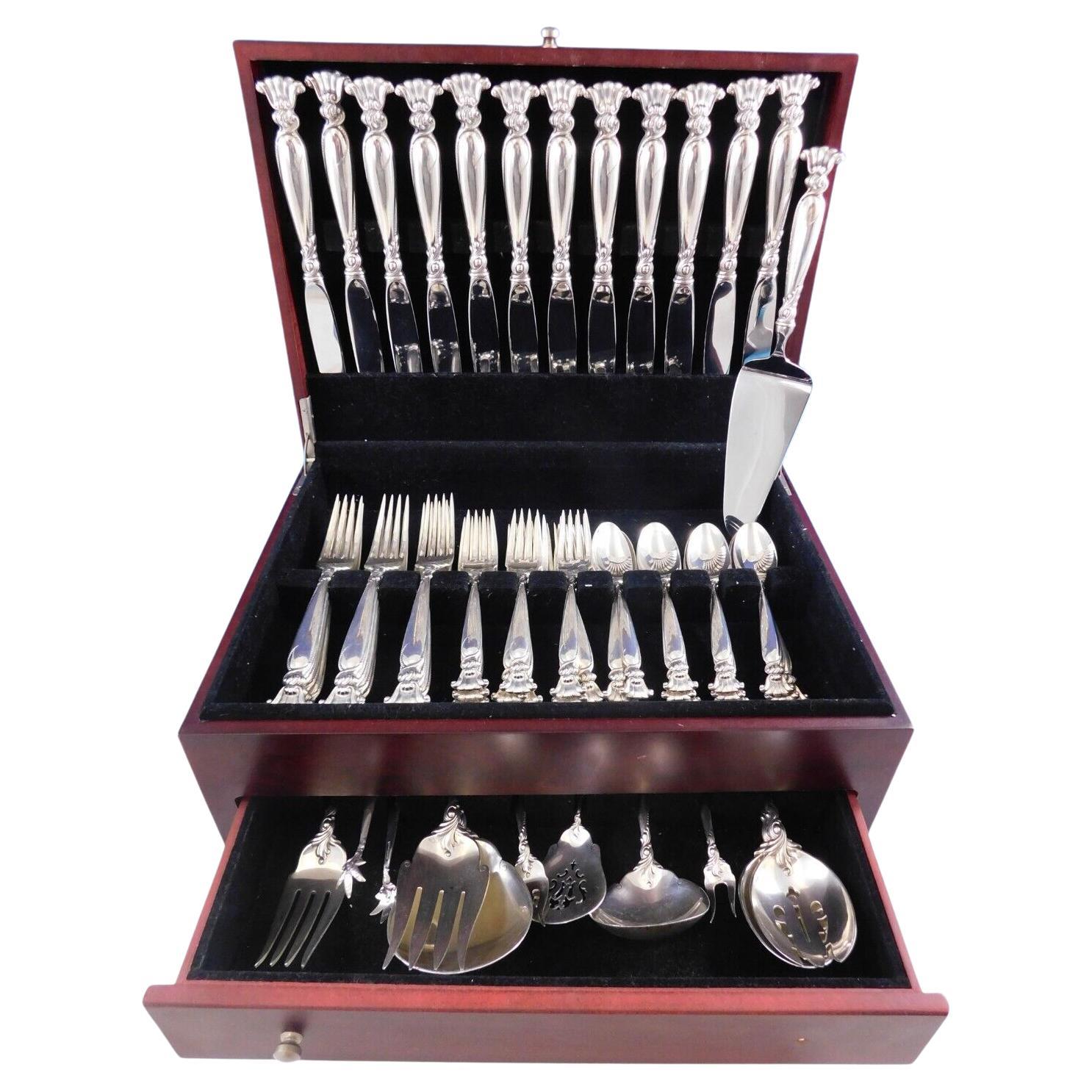 Romance of the Sea Wallace Sterling Silver Flatware Set Shell Motif Dinner 59 Pc For Sale