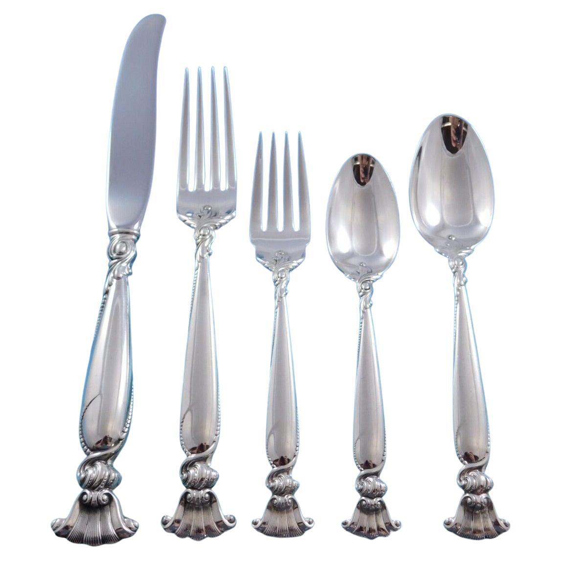 Romance of the Sea Wallace Sterling Silver Flatware Set Shell Motif Dinner 70 pc For Sale
