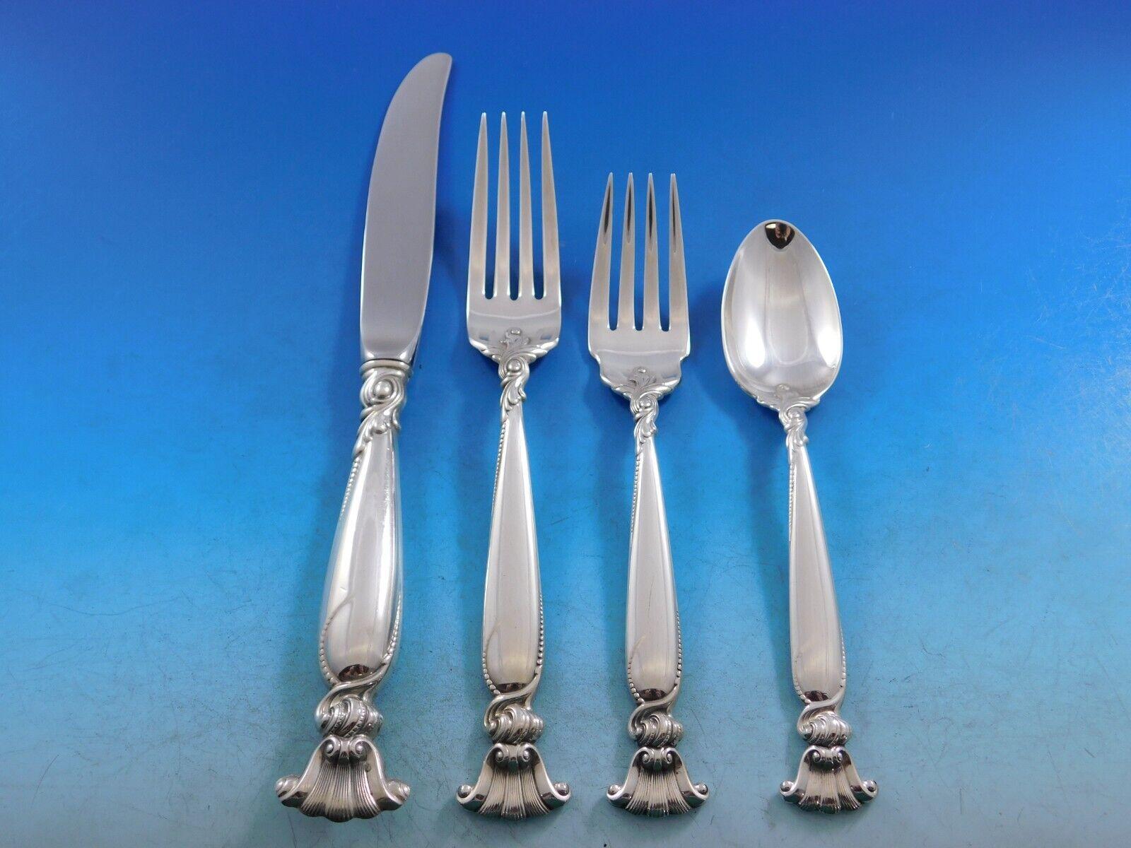 20th Century Romance of the Sea Wallace Sterling Silver Flatware Set Shell Motif Dinner 85 Pc For Sale