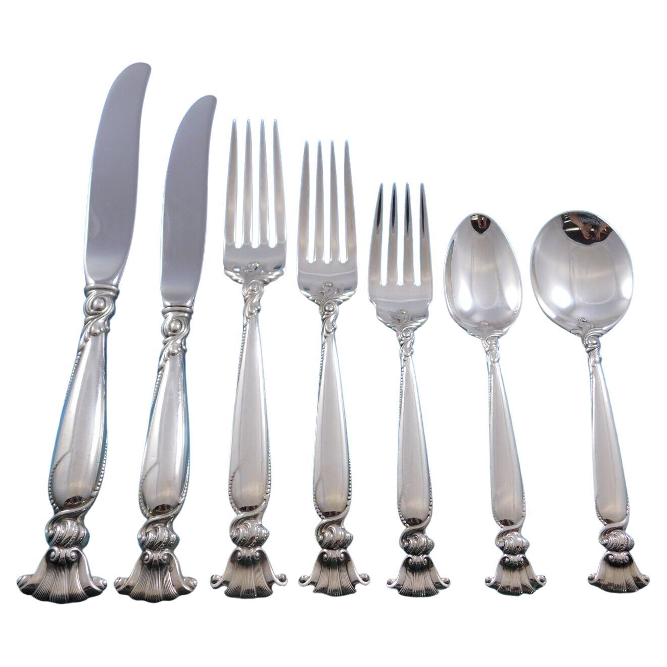 Romance of the Sea Wallace Sterling Silver Flatware Set Shell Motif Dinner 85 Pc For Sale