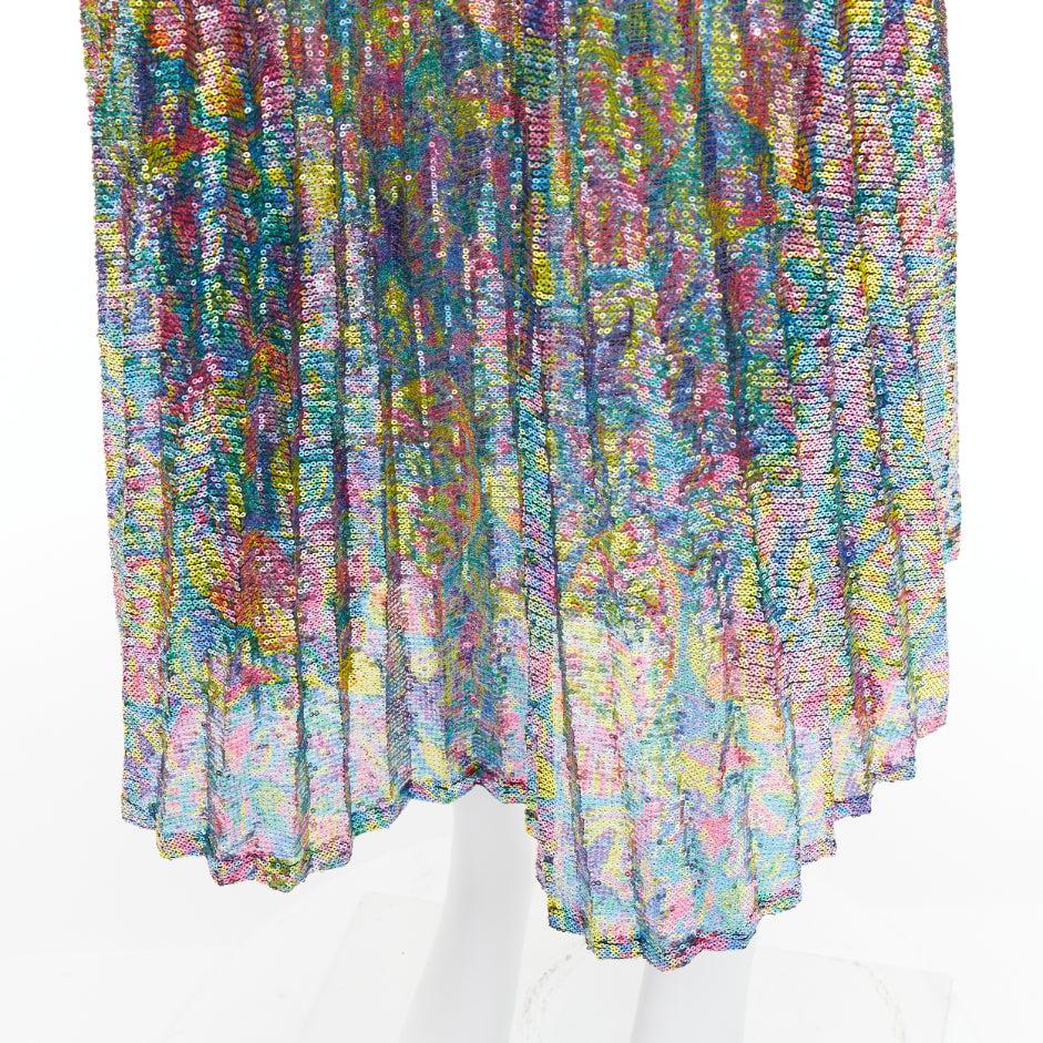 Romance Ken Done - Jupe rayée plissée et plissée à sequins corail Reef S en vente 2