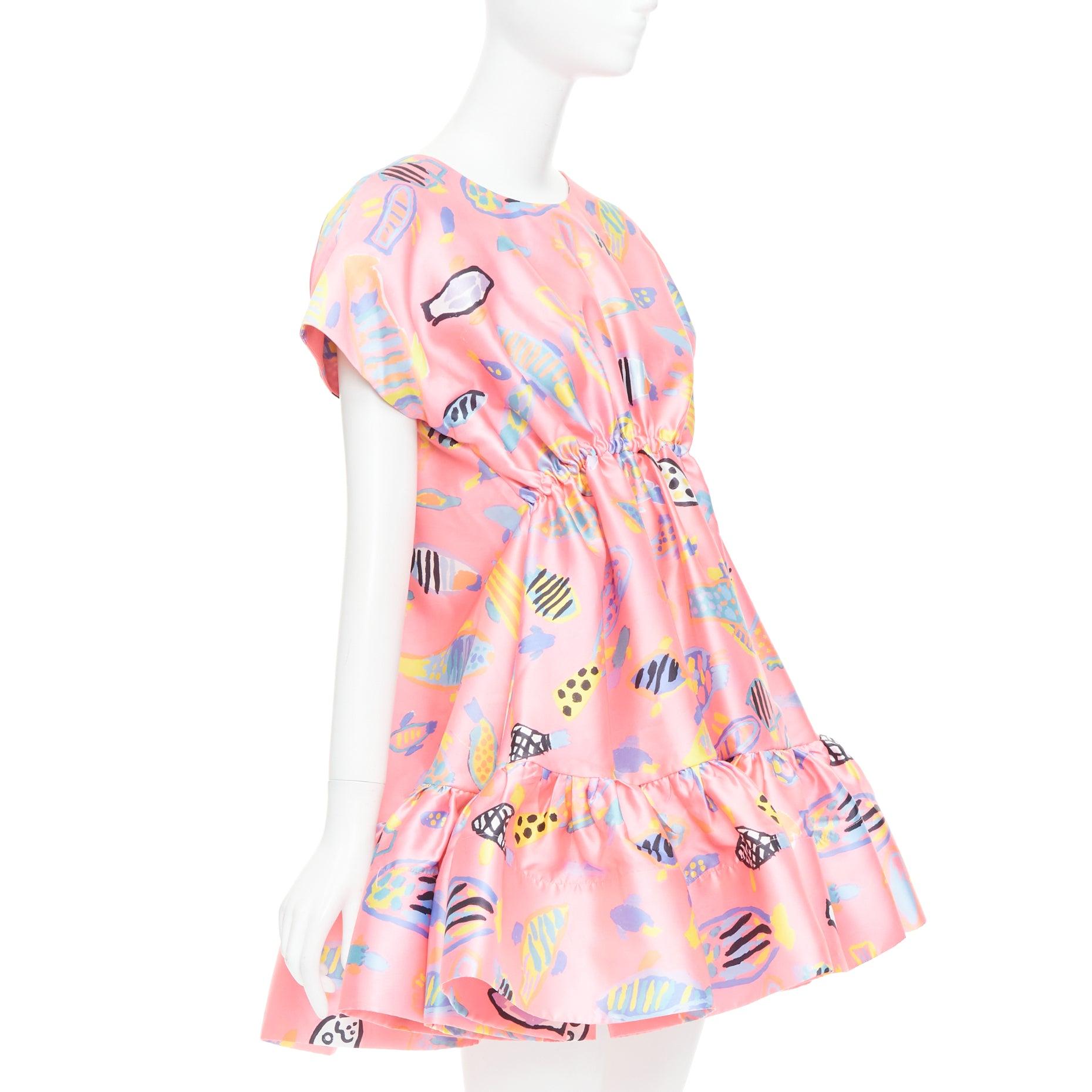 Pink ROMANCE WAS BORN Ken Done pink multicolor illustration print babydoll dress S For Sale