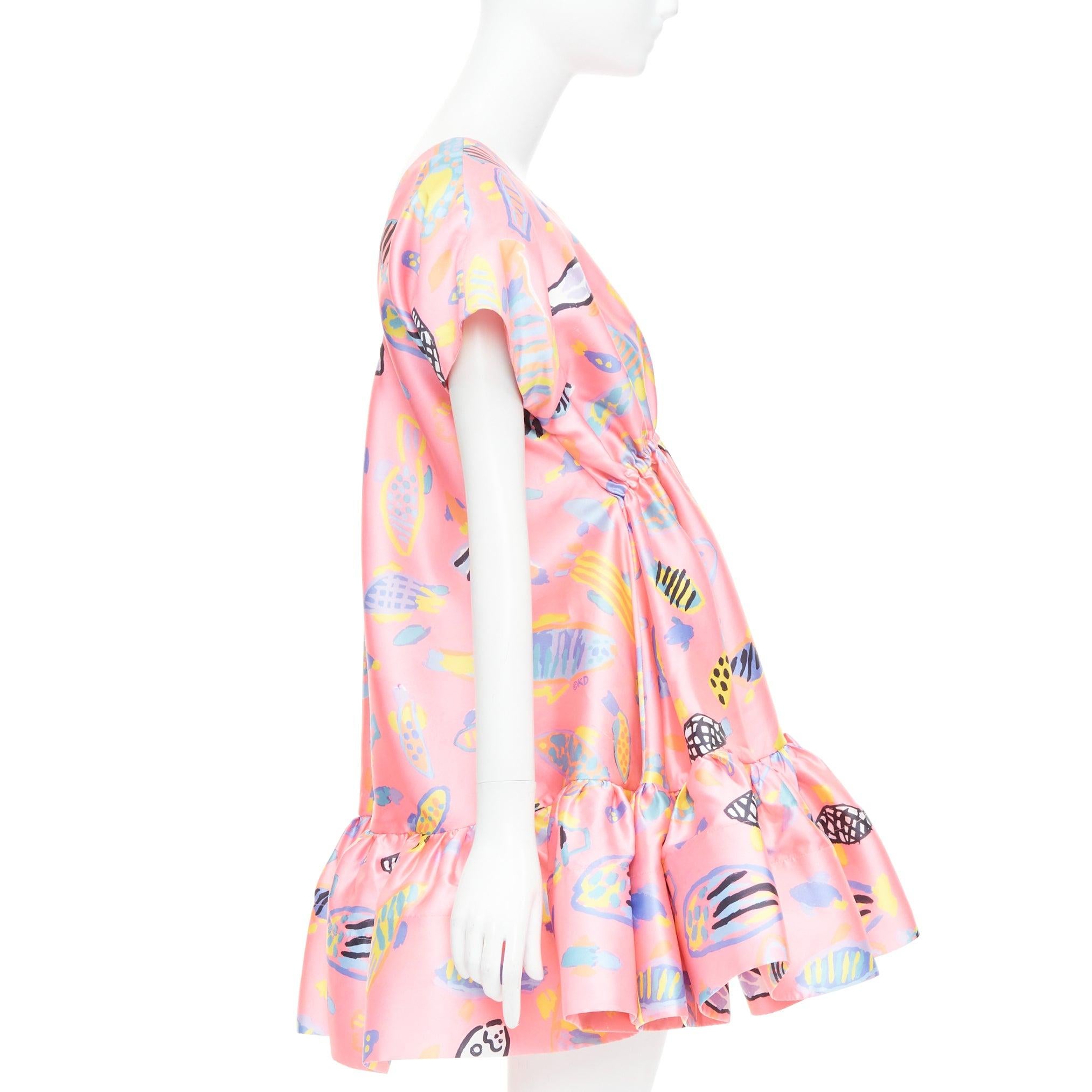 ROMANCE WAS BORN Ken Done pink multicolor illustration print babydoll dress S In Excellent Condition For Sale In Hong Kong, NT