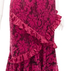 ROMANCE WAS BORN red cotton silk blend floral lace bias ruffle midi skirt AUS8 S