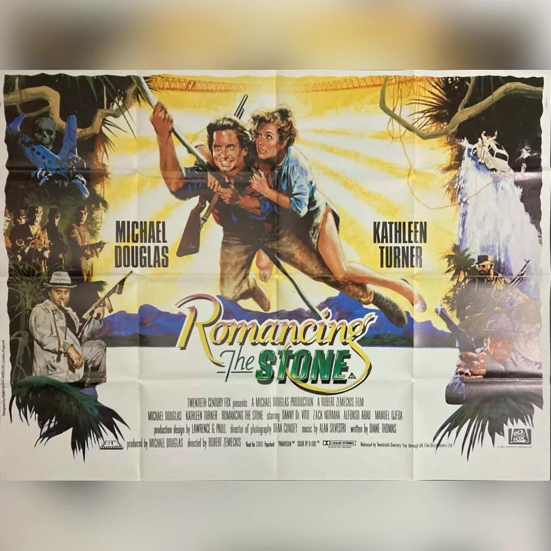 Romancing The Stone (1984)
Original British Quad (30 X 40 Inches)

Un original fantastique  affiche de Romancing The Stone, le film d'action et d'aventure emblématique réalisé par Robert Zemeckis avec Michael Douglas, Kathleen Turner et Danny