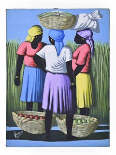 Haitian Girls - Oil Paint by Romane Jereme - 1980s