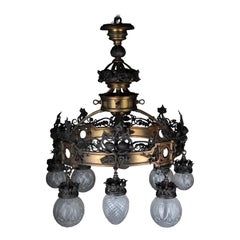 Romanesque Art Nouveau Chandelier Bronze, France, circa 1900