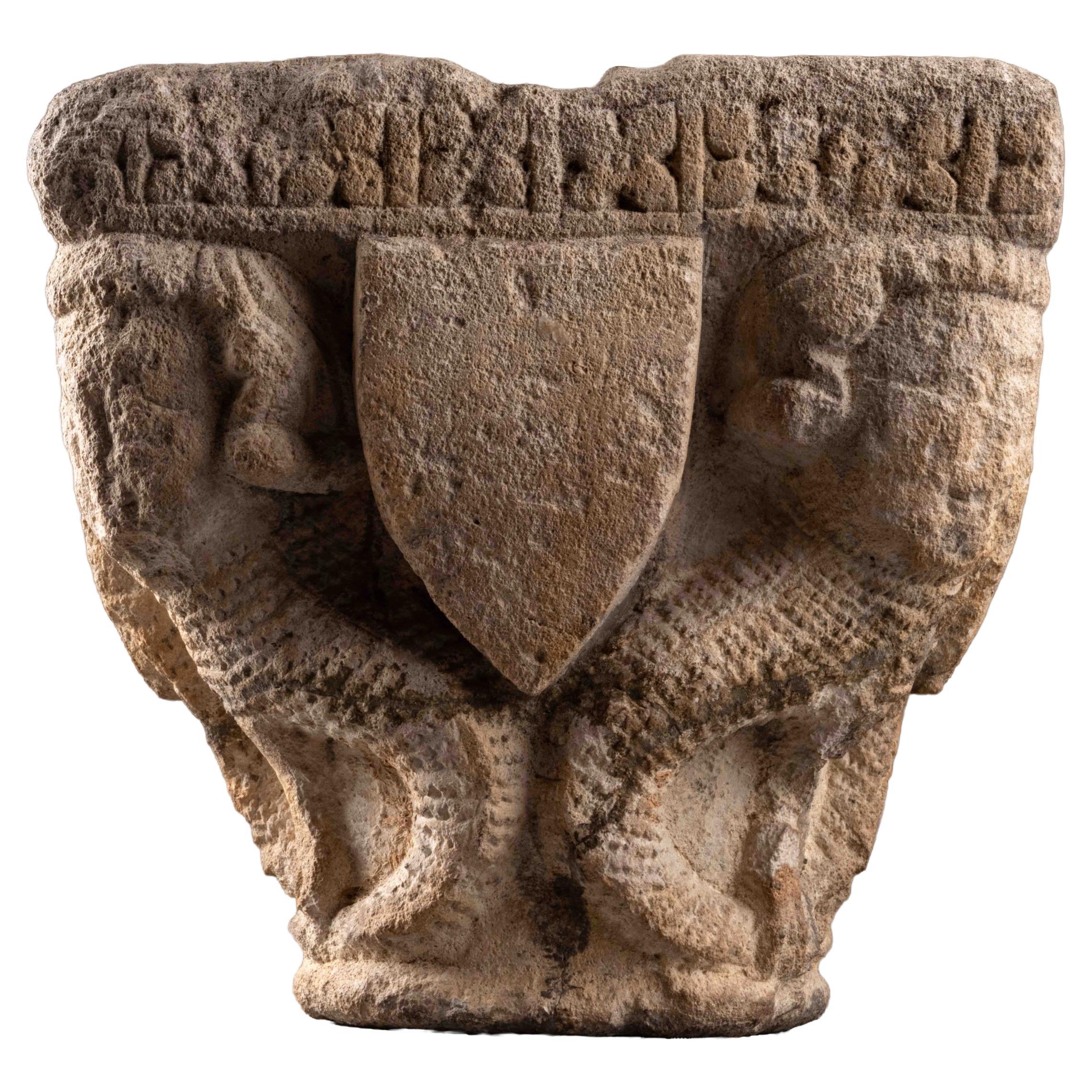 Romanesque capital with sirens - France 13th century For Sale