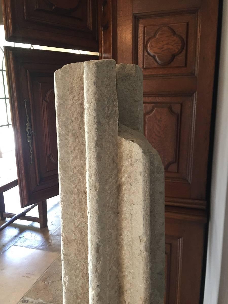 Hand-Carved Romanesque Column Stone Architectural Fragment
