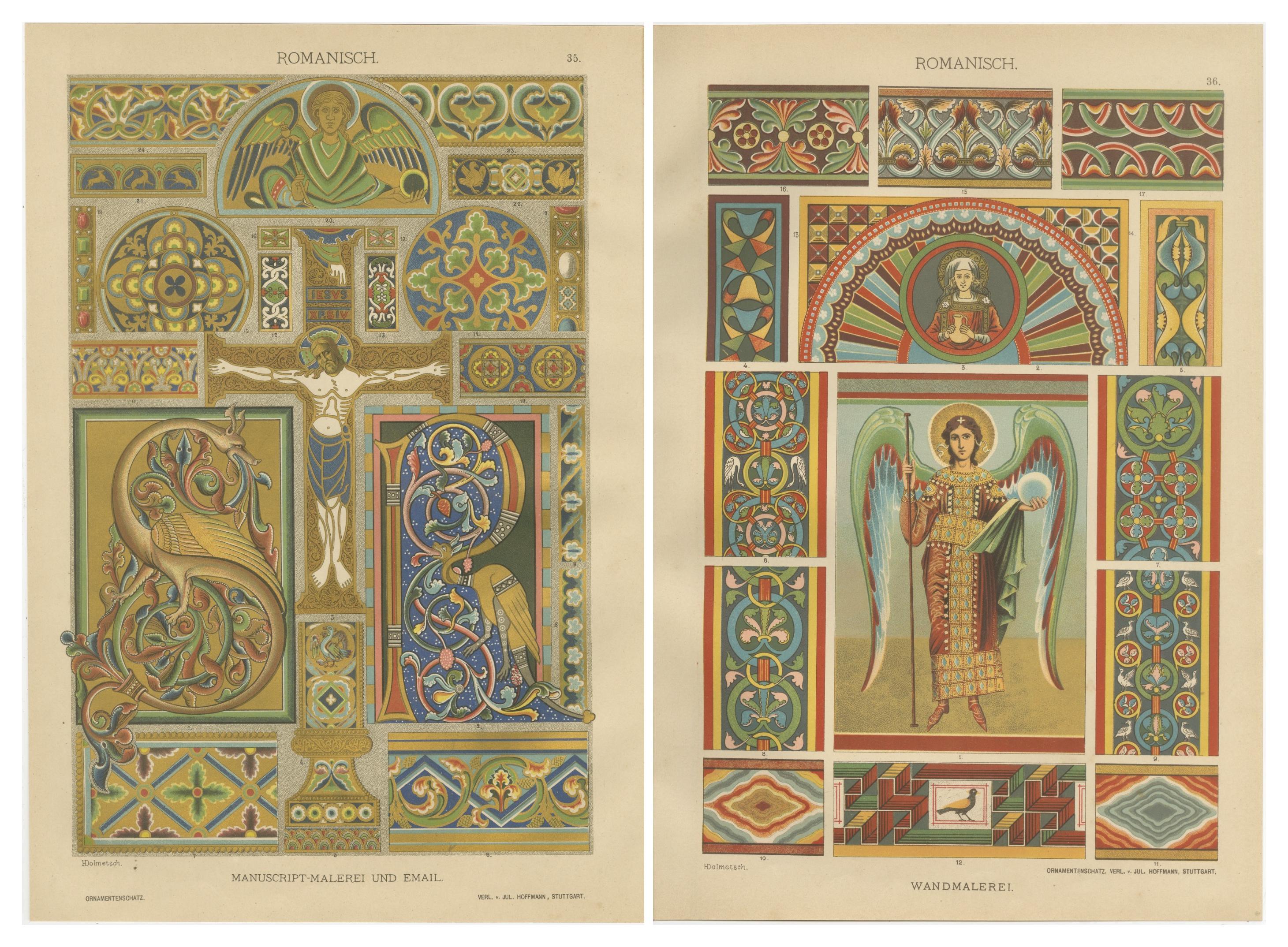 Romanische dekorative Drucke von H. Dolmetsch, 1887, Manuscript- und Wanddrucke im Angebot 5