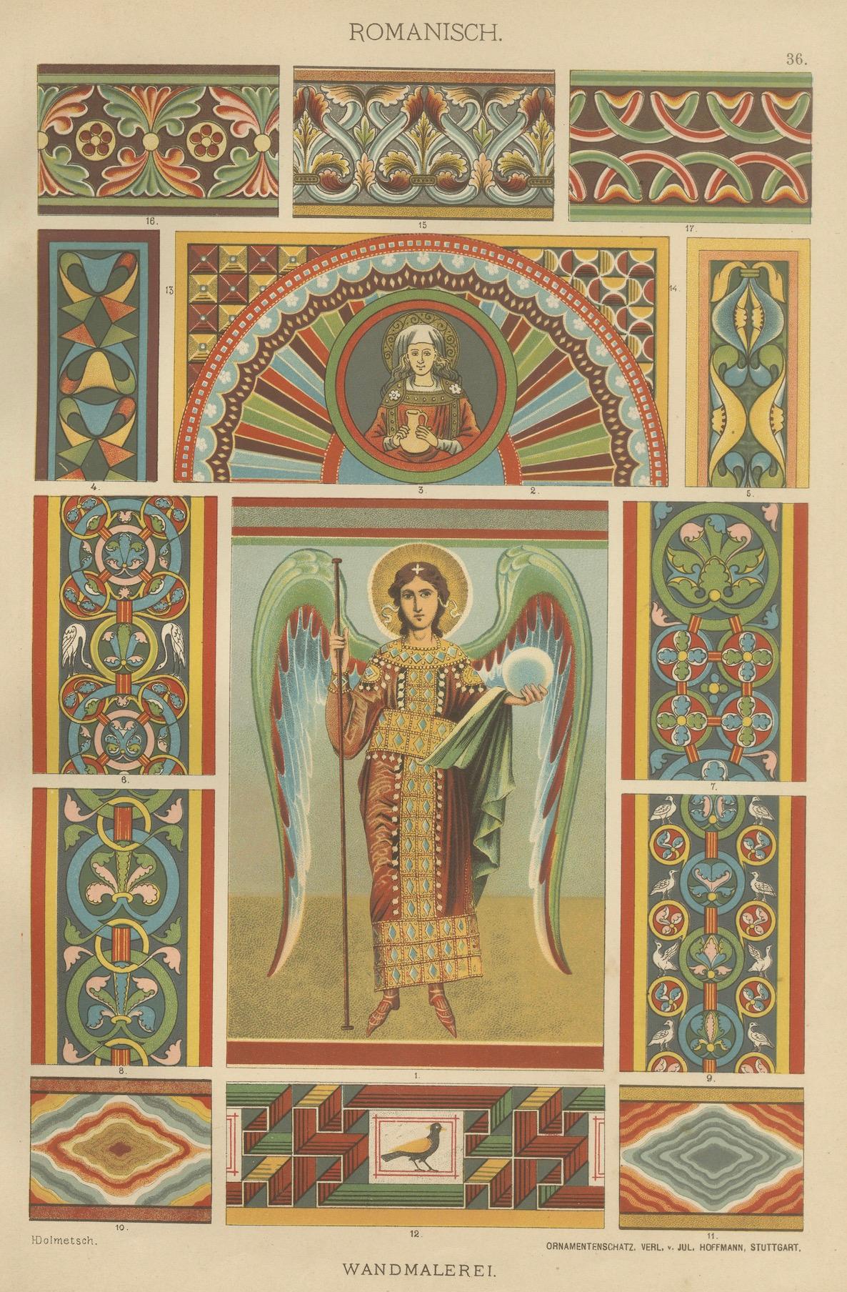 Romanische dekorative Drucke von H. Dolmetsch, 1887, Manuscript- und Wanddrucke (Papier) im Angebot