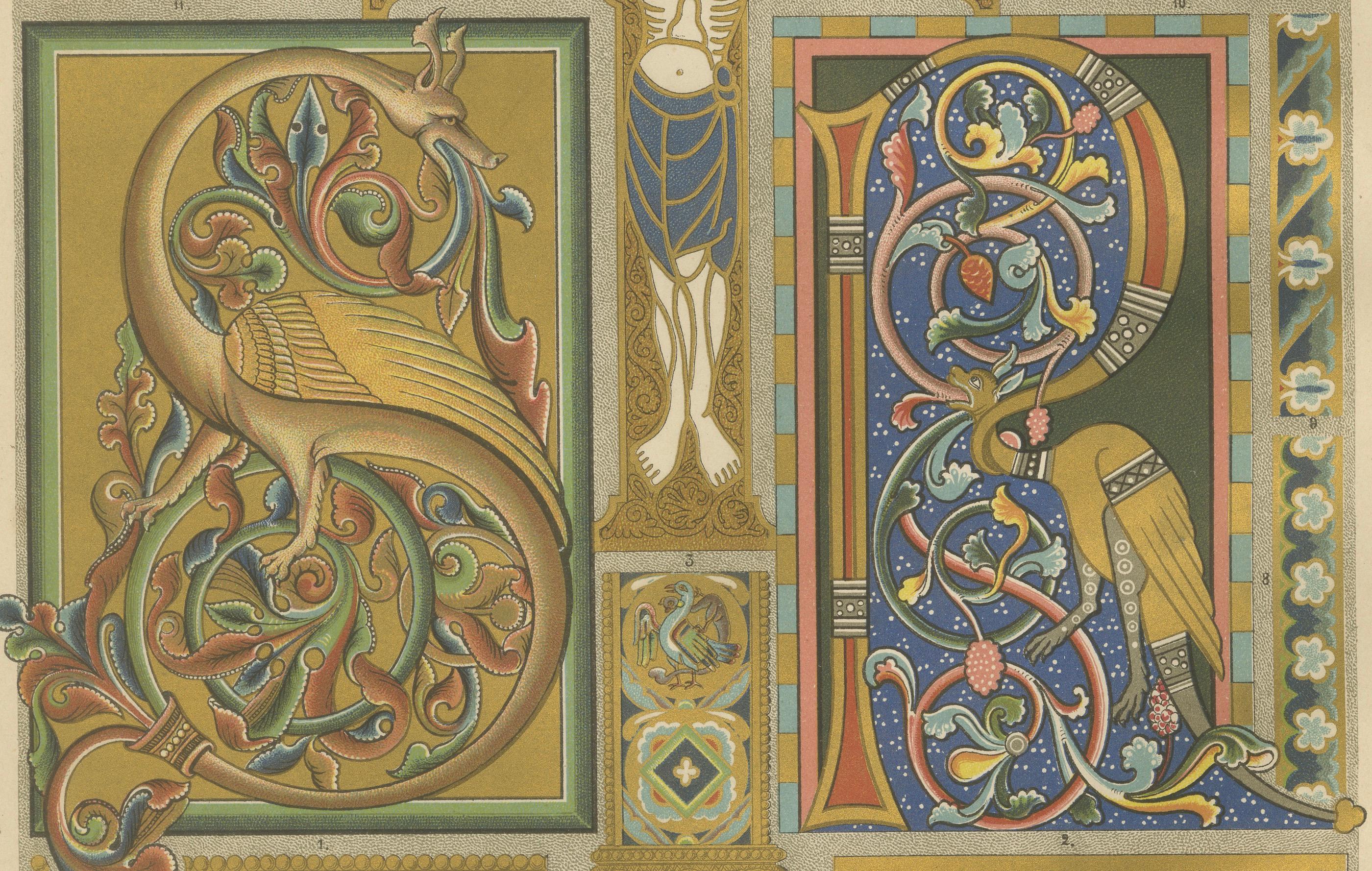 Romanische dekorative Drucke von H. Dolmetsch, 1887, Manuscript- und Wanddrucke im Angebot 2