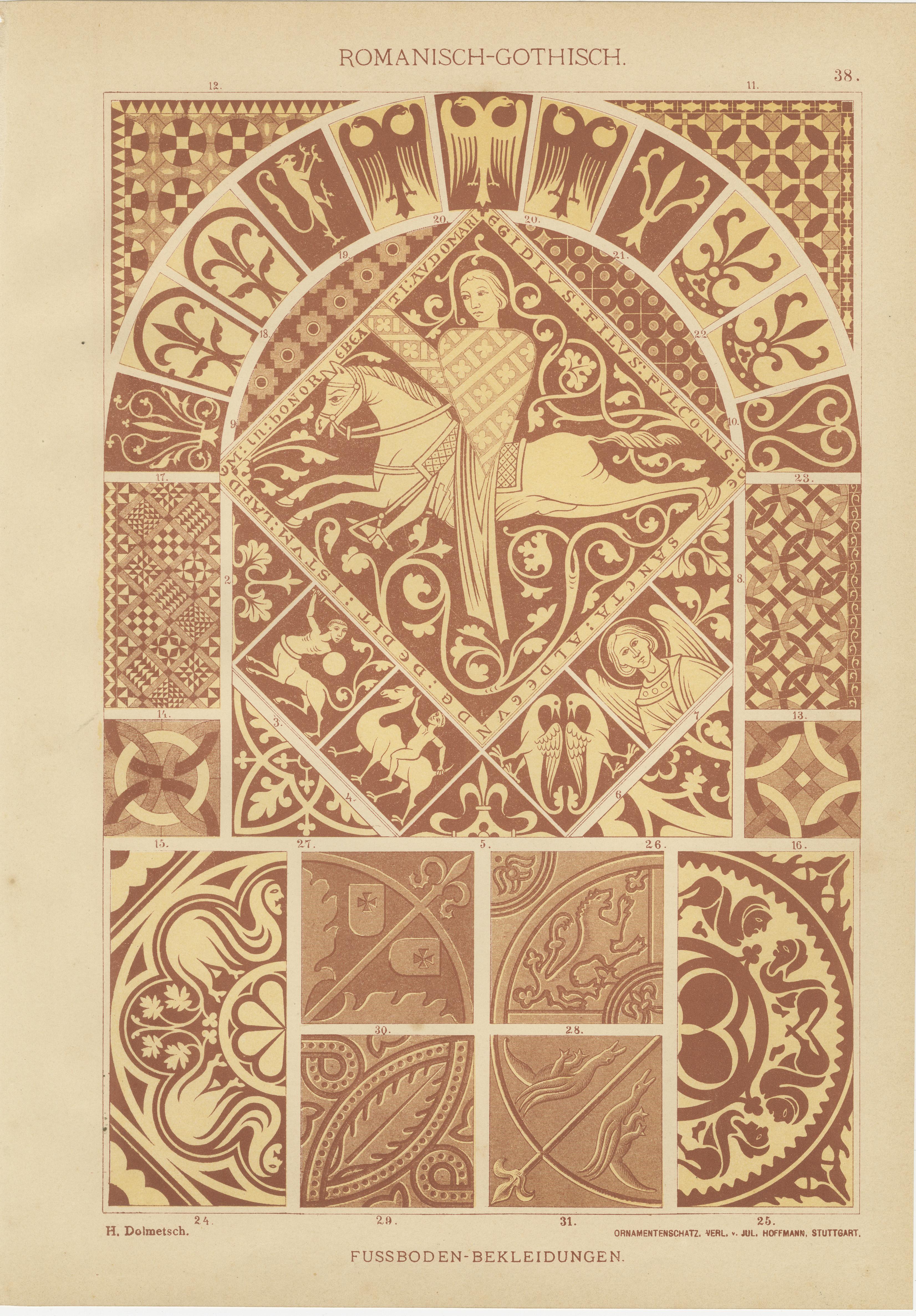 Römisch-gotische Architektur- und Bodendesigns von H. Dolmetsch, um 1887 im Zustand „Gut“ im Angebot in Langweer, NL