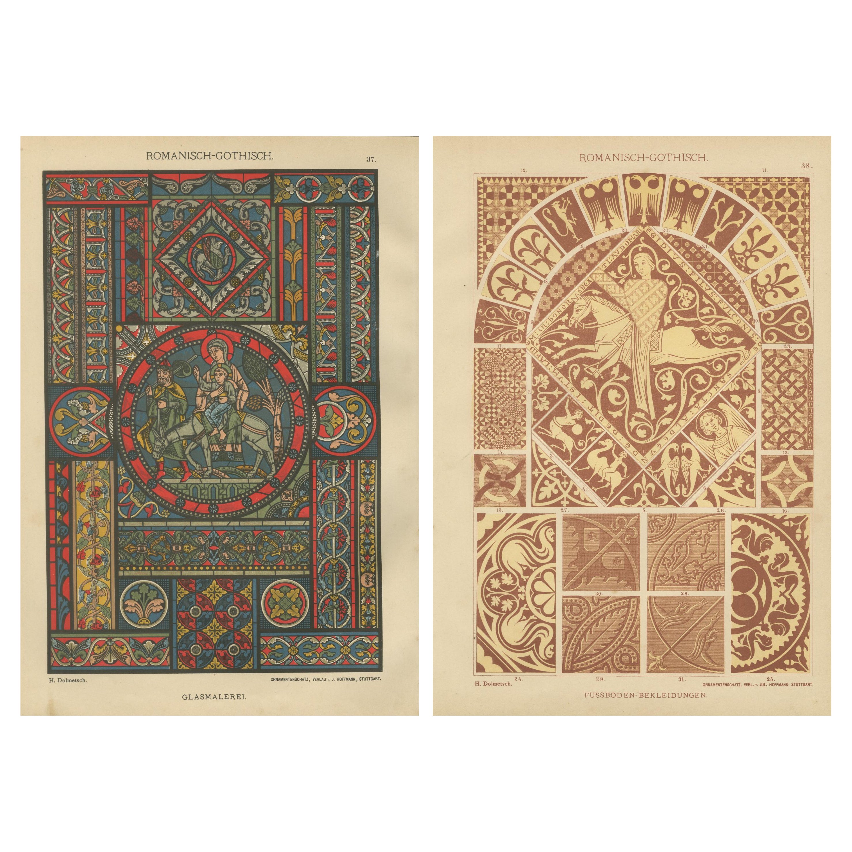 Römisch-gotische Architektur- und Bodendesigns von H. Dolmetsch, um 1887