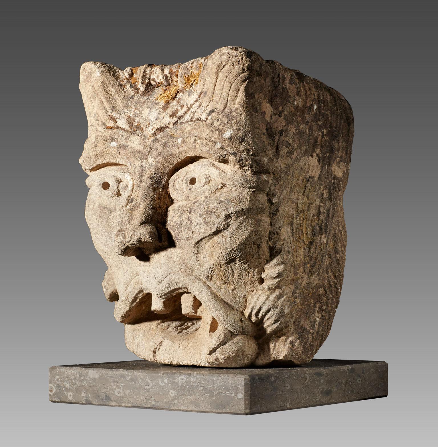 Carved Romanesque Green Man Water Spout, Anglo Norman, circa 1150