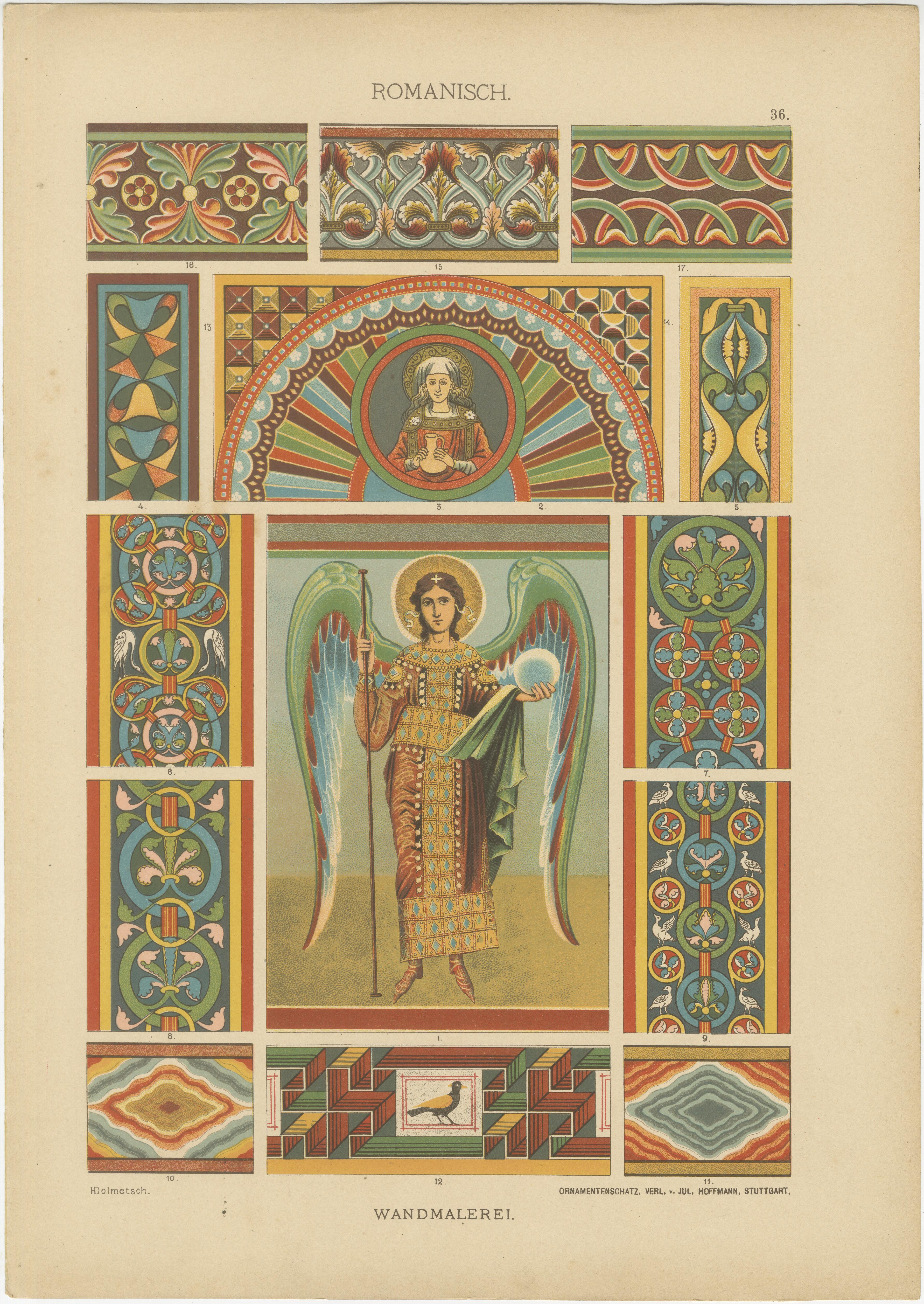 Manoscritto romanico e arte murale da Ornamentenschatz, 1887 In condizioni buone in vendita a Langweer, NL