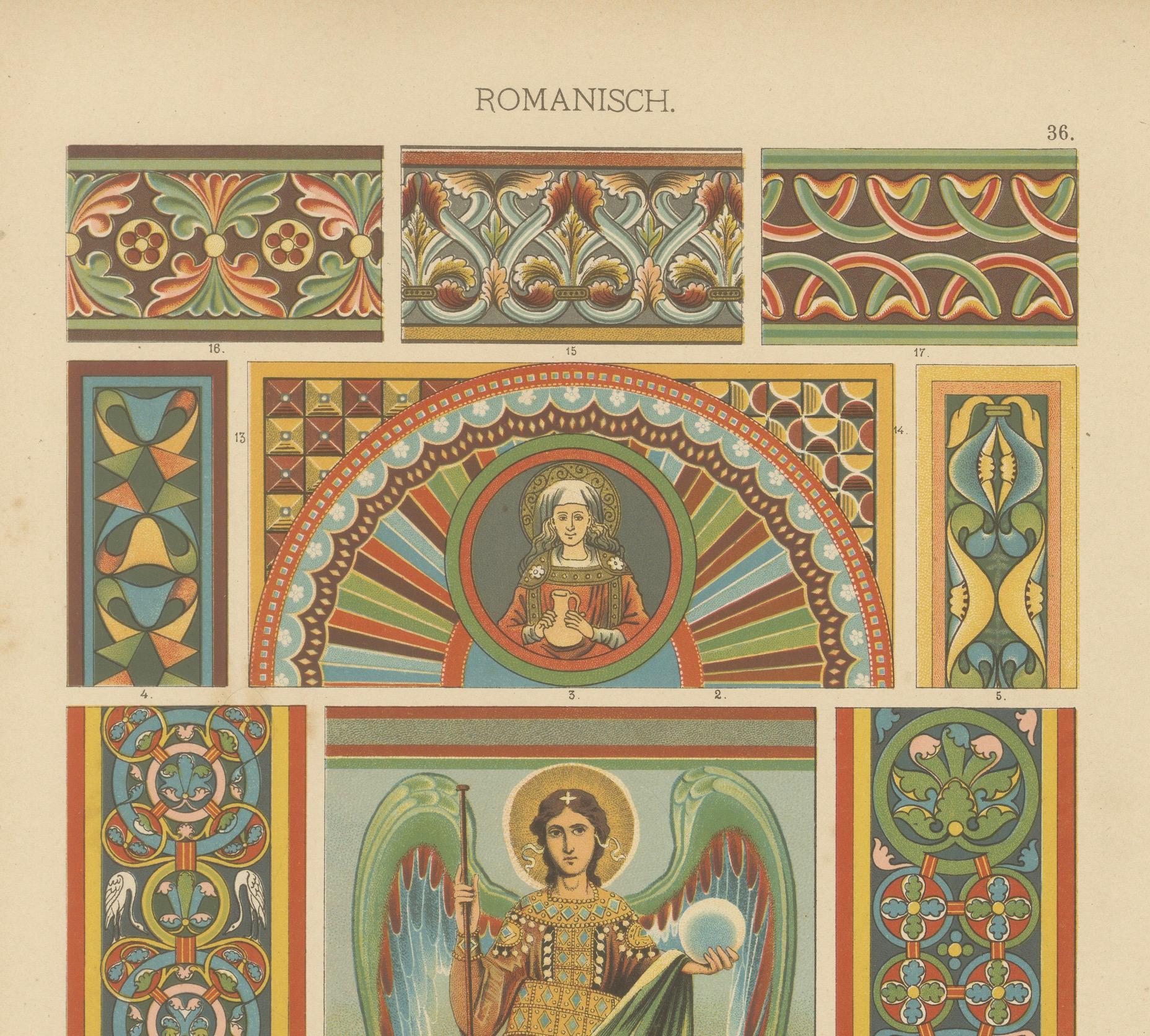 Carta Manoscritto romanico e arte murale da Ornamentenschatz, 1887 in vendita