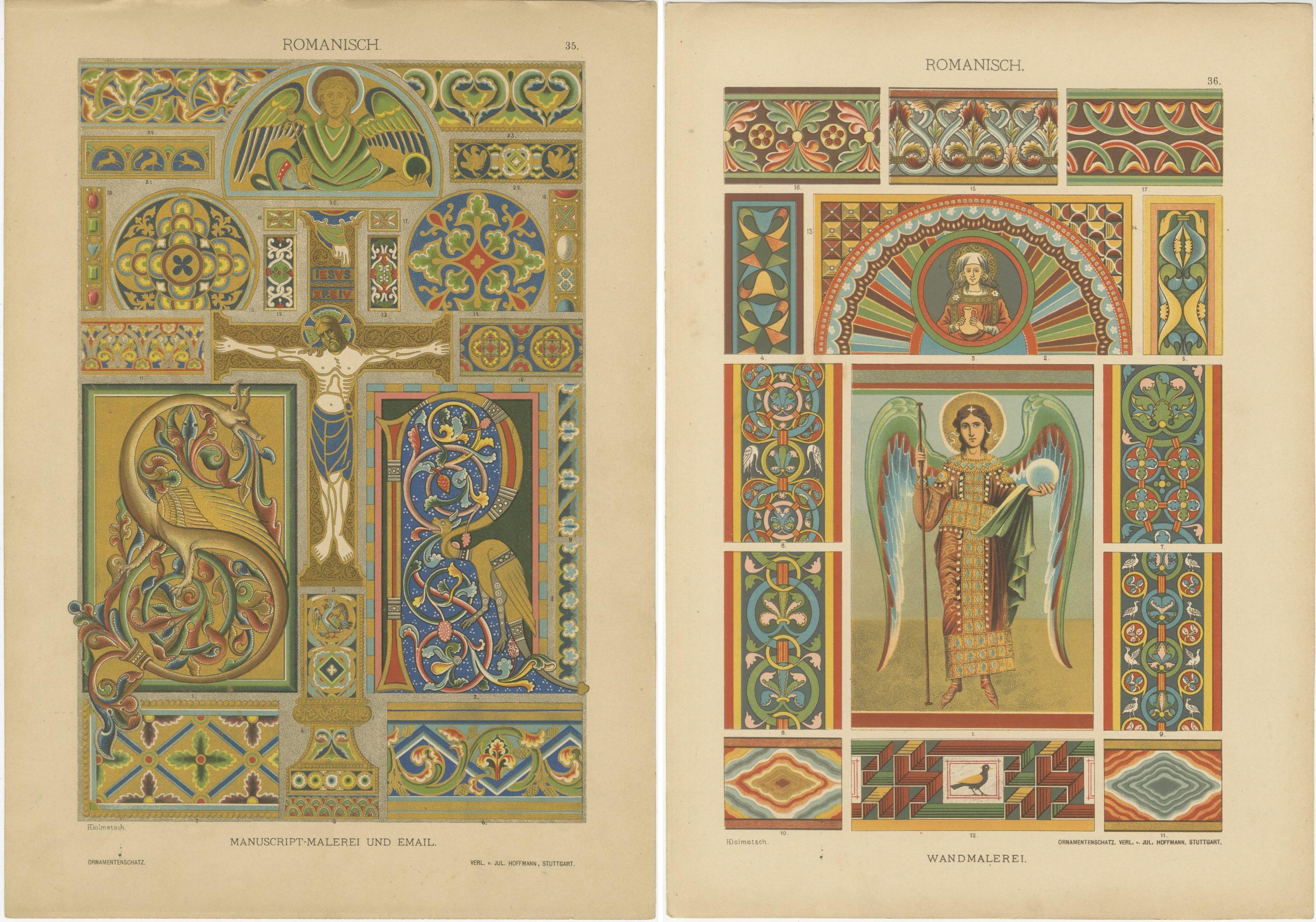 Manoscritto romanico e arte murale da Ornamentenschatz, 1887 in vendita 3