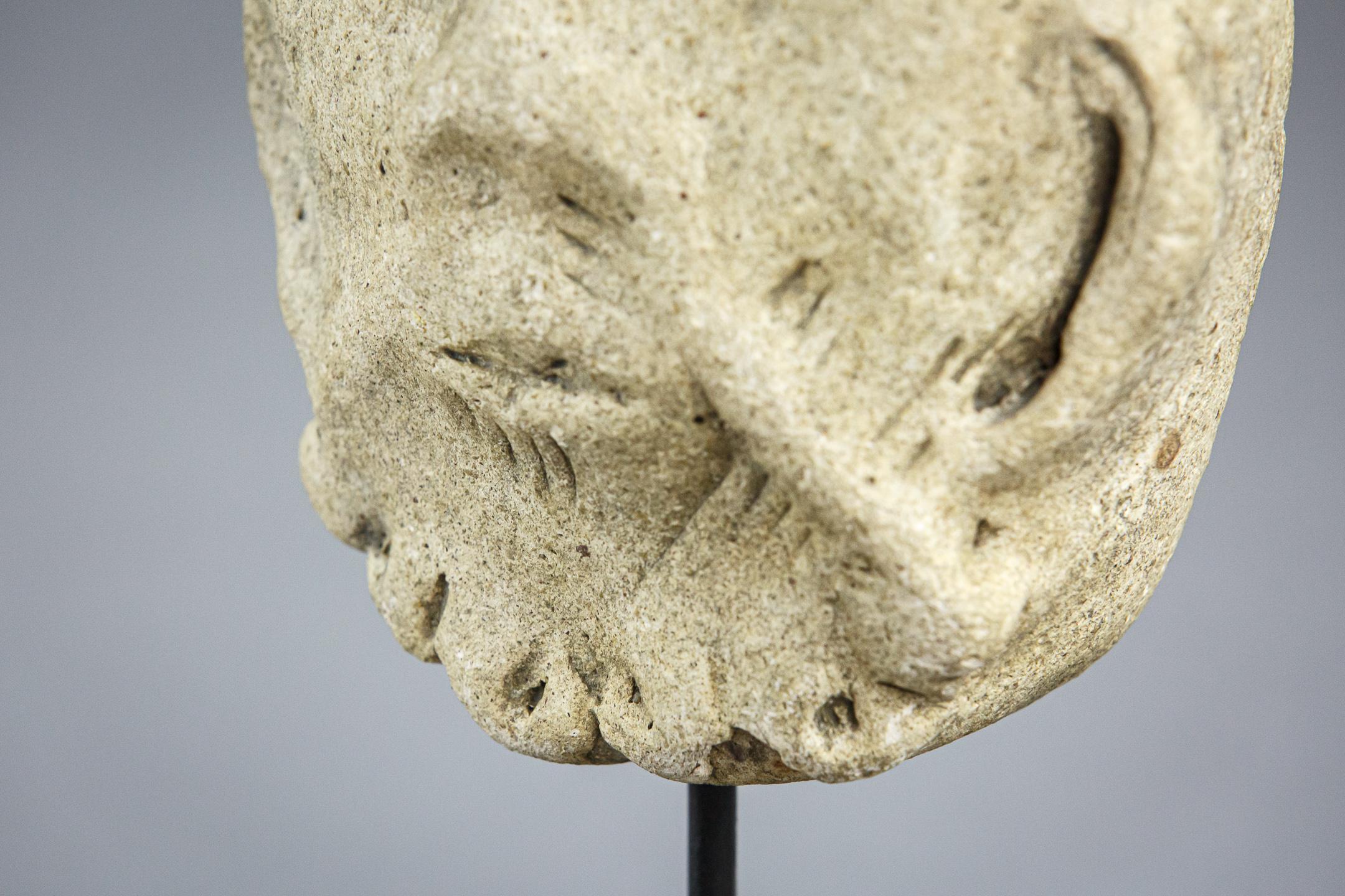 Romanesque Antique Carved Stone Head In Fair Condition For Sale In Pease pottage, West Sussex