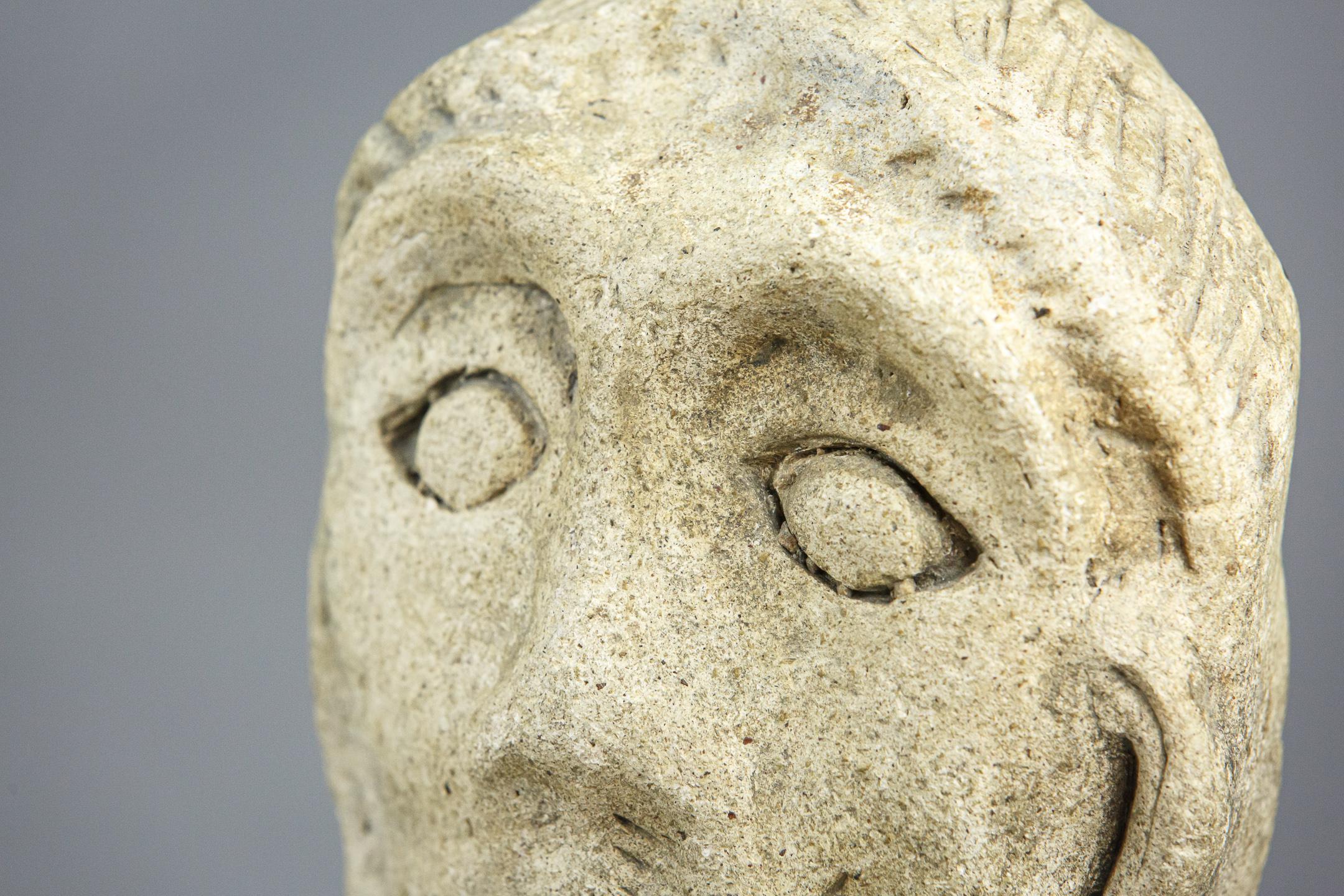 18th Century and Earlier Romanesque Antique Carved Stone Head For Sale