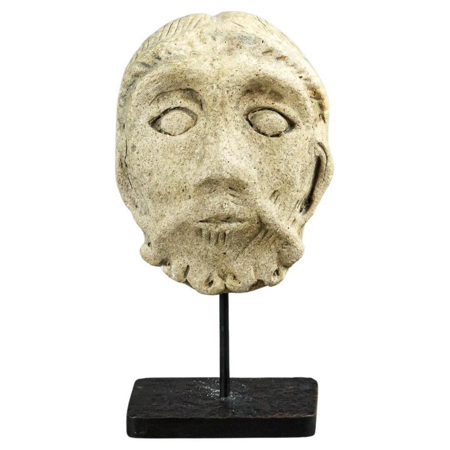 Romanesque Antique Carved Stone Head For Sale