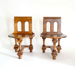 French Romanesque Revival Oak Hall Seats or Chairs, circa 1900
