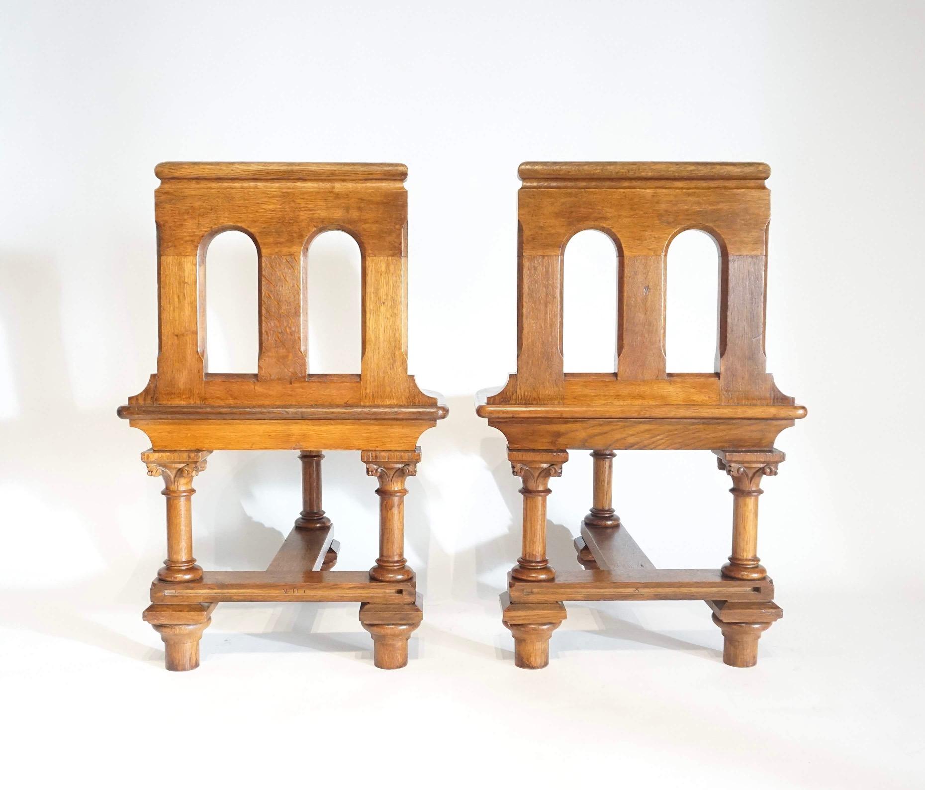 Hand-Carved French Romanesque Revival Oak Hall Seats or Chairs, circa 1900 For Sale