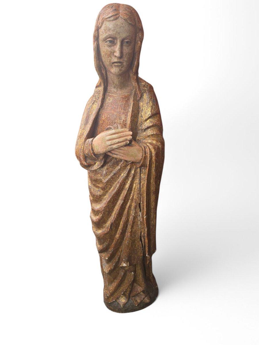 Hand-Carved Romanesque Sculpture of the Virgin – 15th Century For Sale