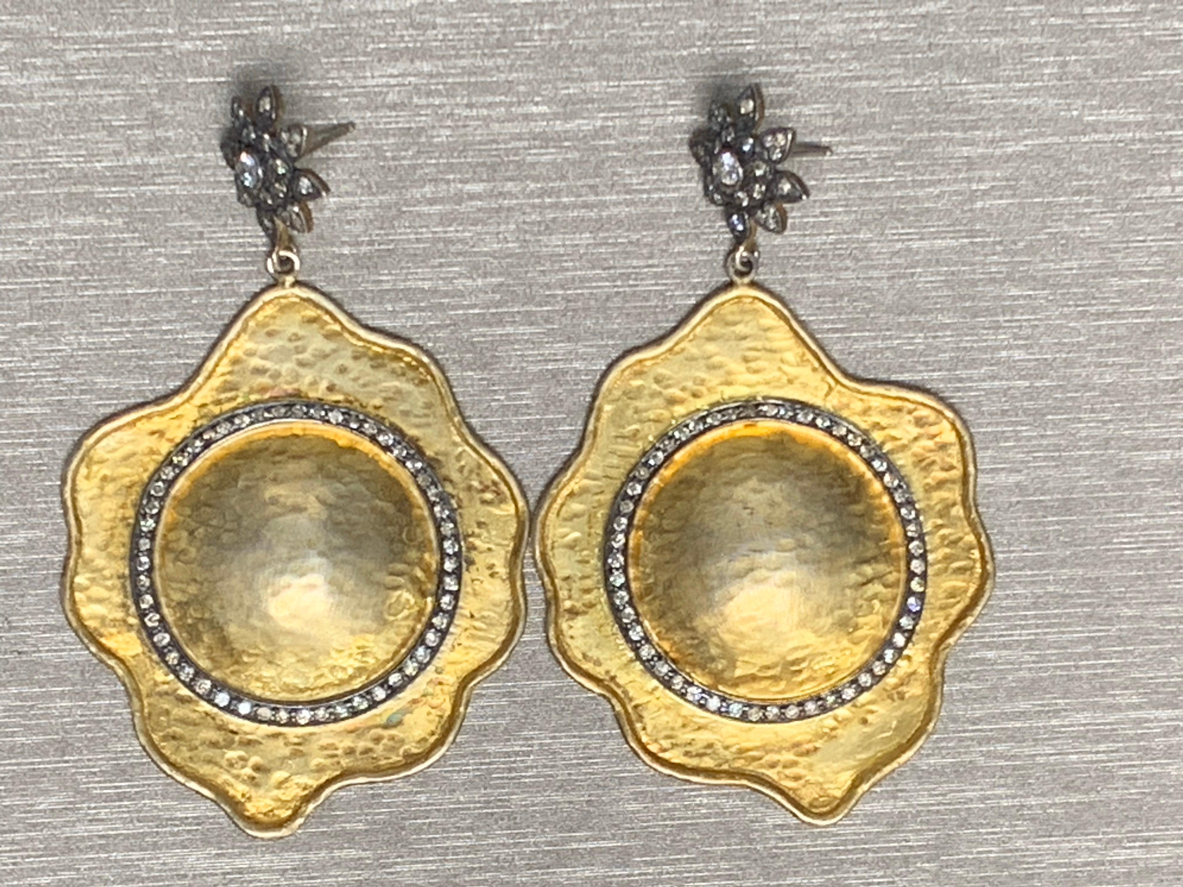 Classical Roman White Diamond, Silver & Gold Overlay Earrings For Sale