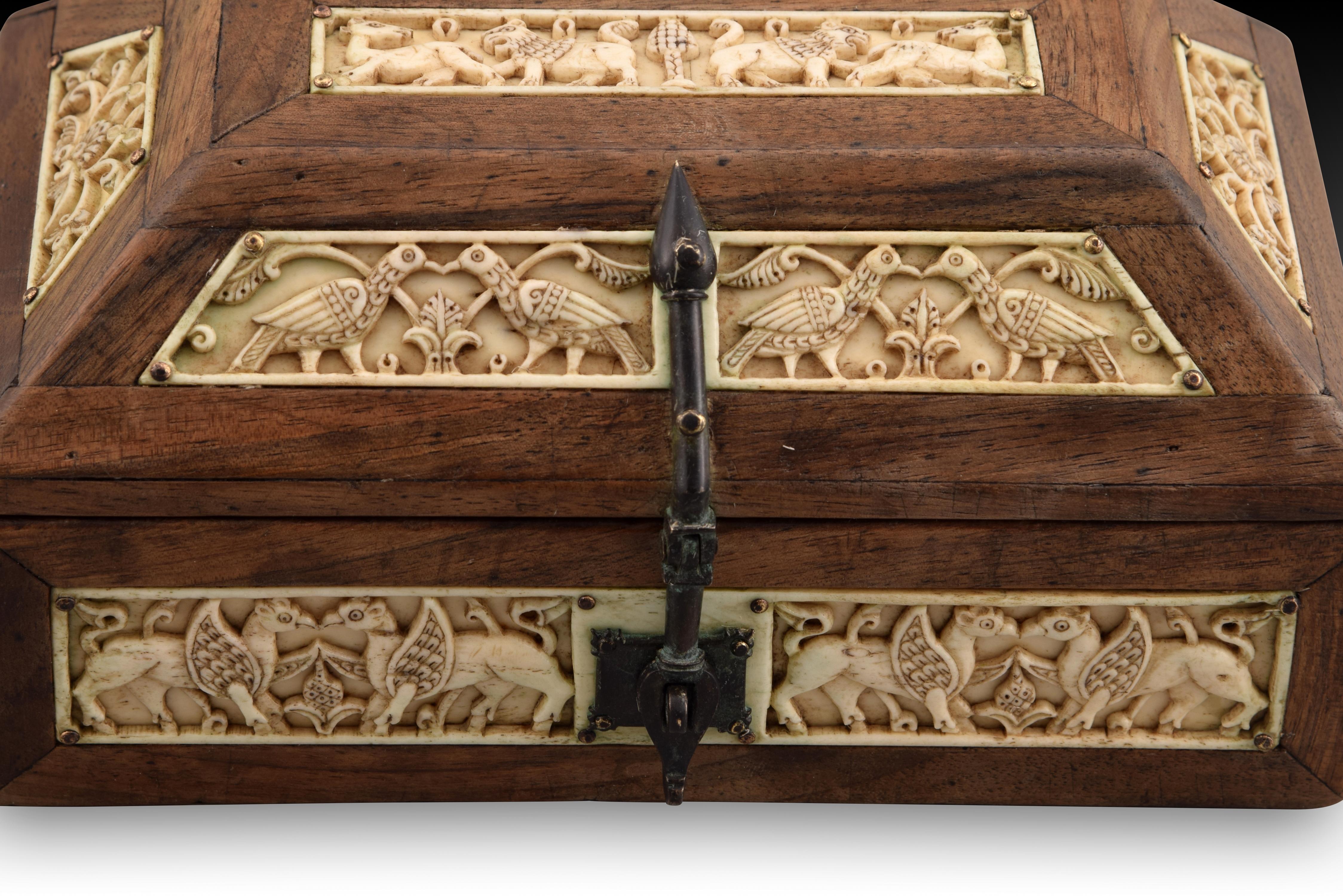 Other Romanesque Style Chest, Wood, Bone, Metal, Spain For Sale