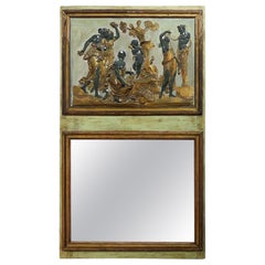 Antique Italian Trumeau Mirror Depicting a Carved Painted Roman Scene
