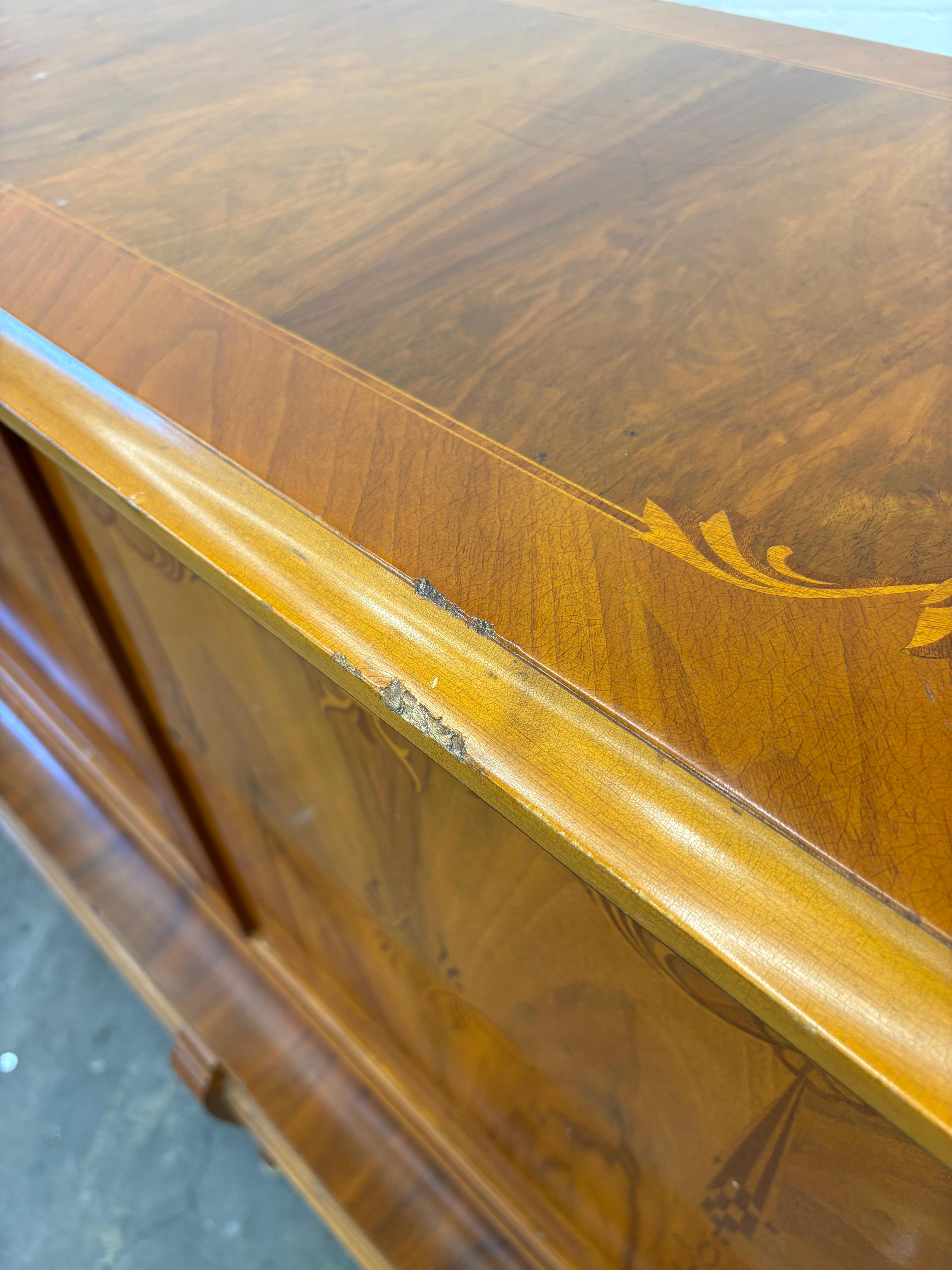 Romanian Art Deco Sideboard , Exotic Wood Inlay, Large Vintage Buffet with Stora For Sale 6