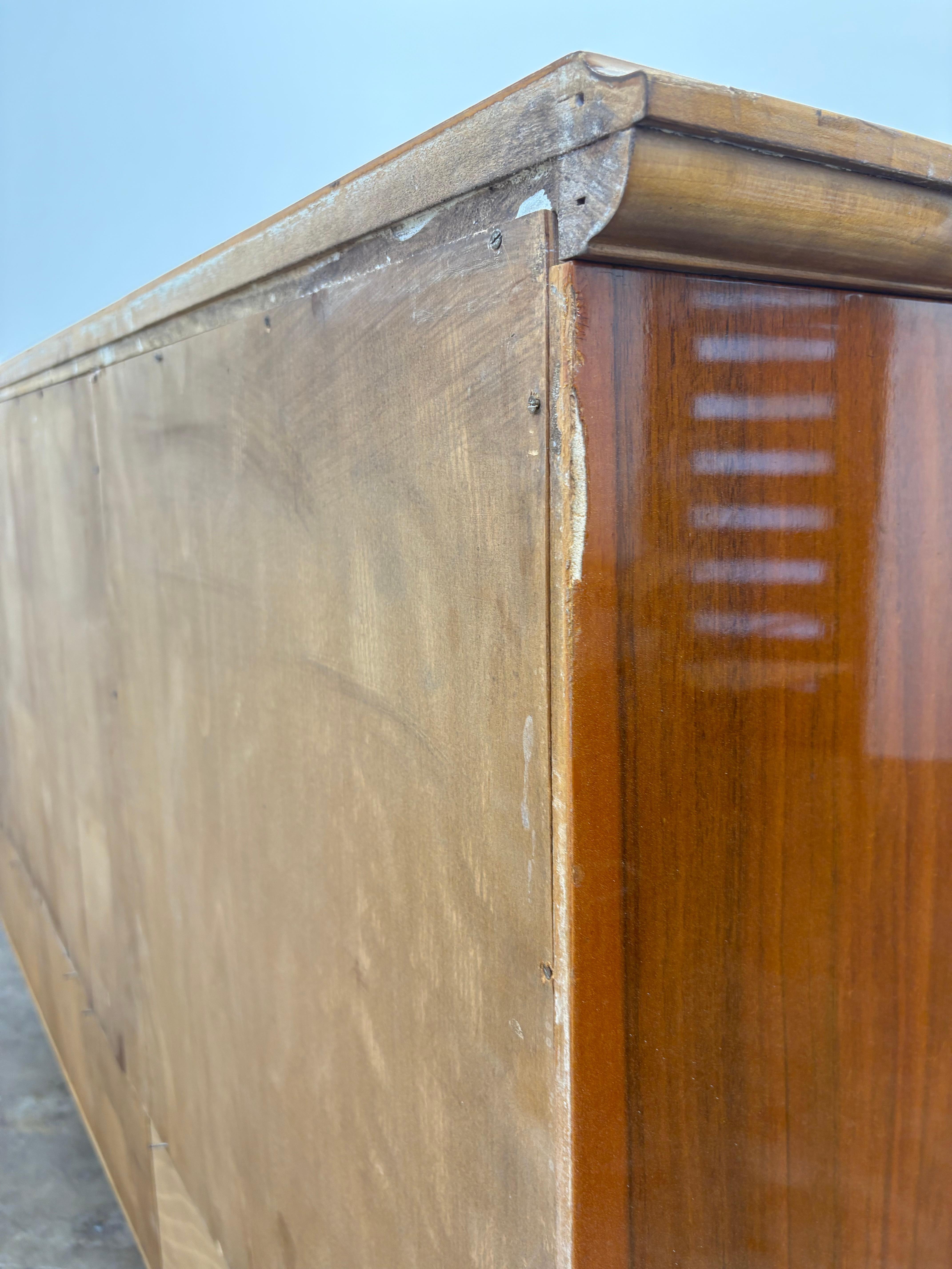 Romanian Art Deco Sideboard , Exotic Wood Inlay, Large Vintage Buffet with Stora For Sale 9