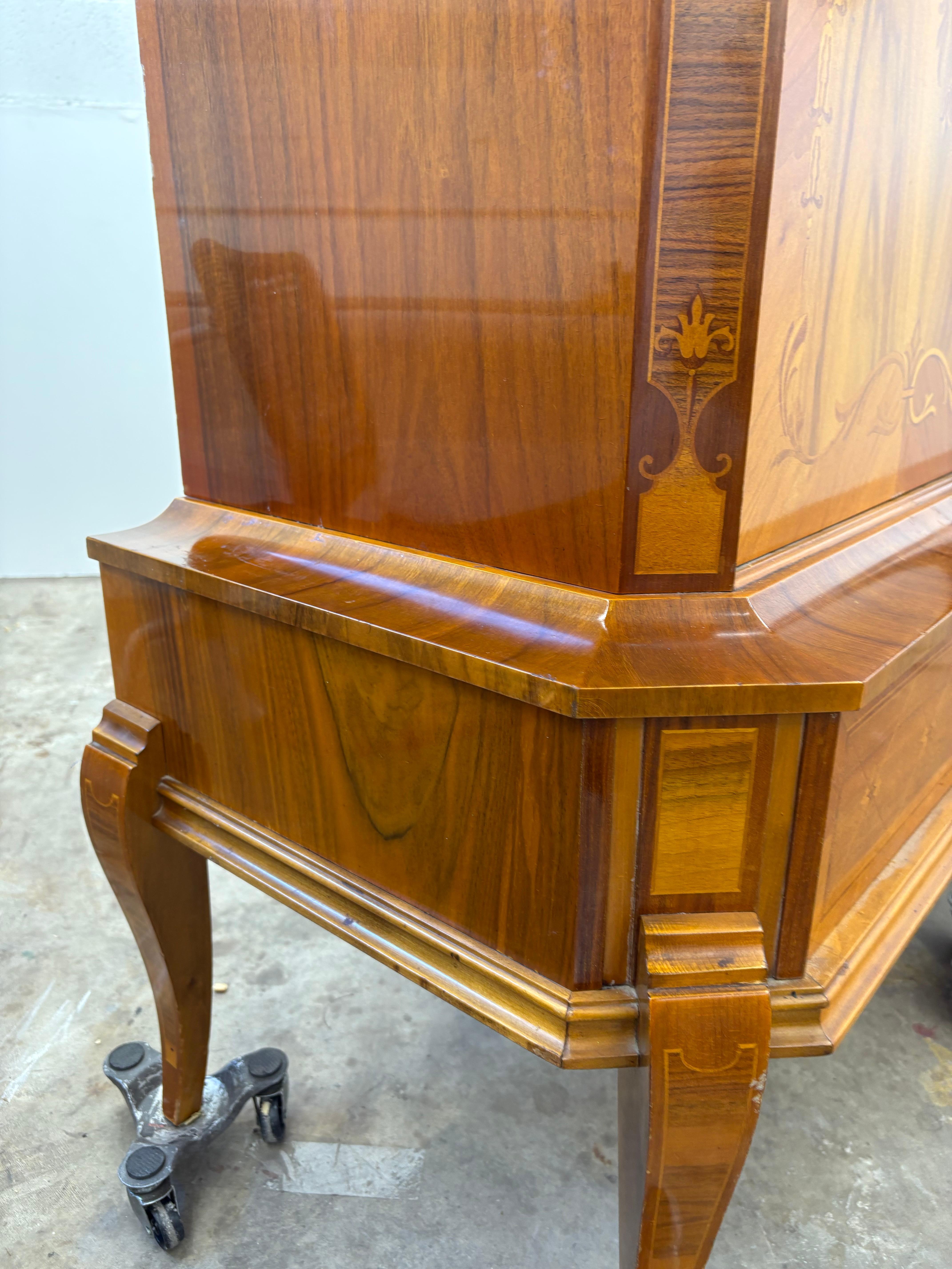 Walnut Romanian Art Deco Sideboard , Exotic Wood Inlay, Large Vintage Buffet with Stora For Sale