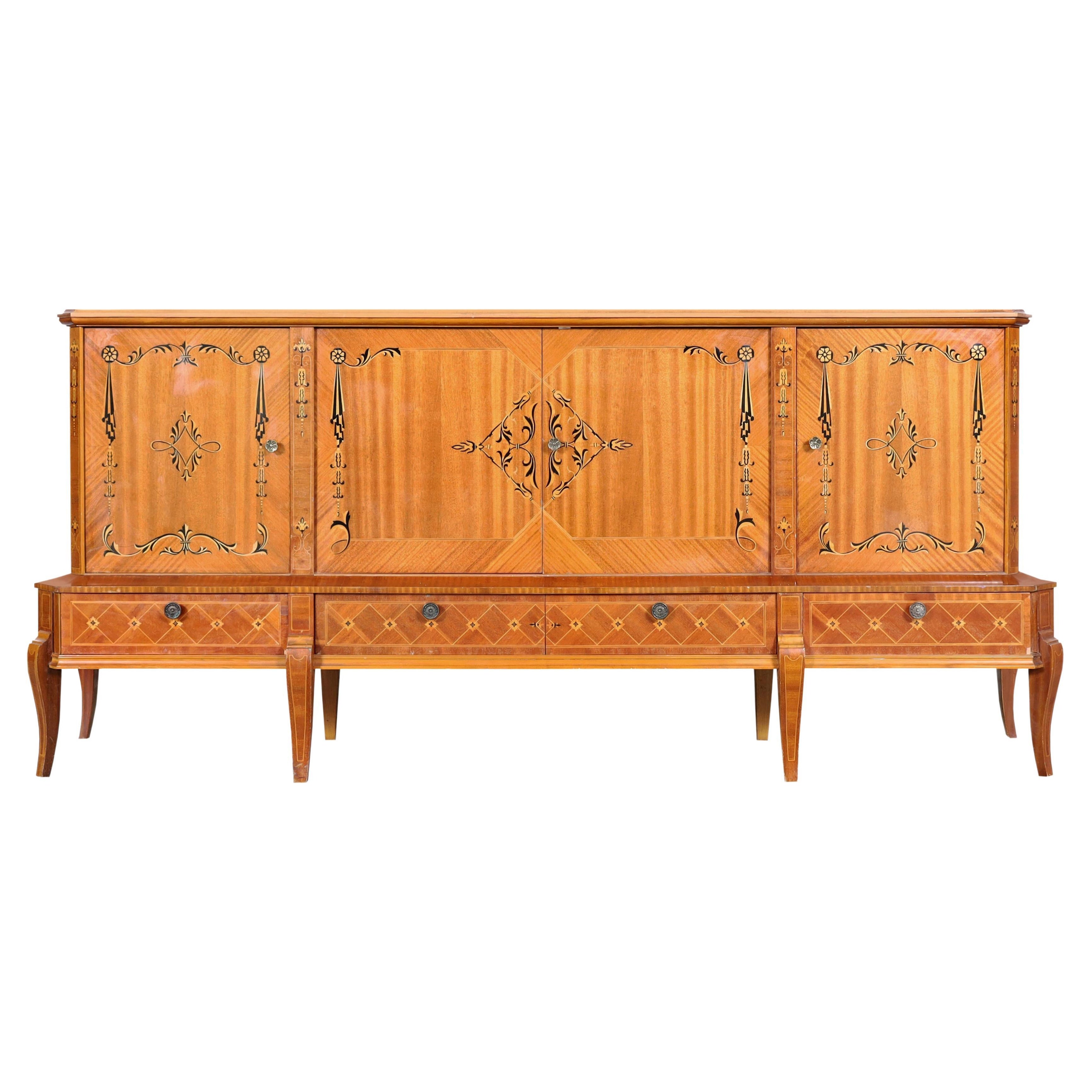 Romanian Art Deco Sideboard with Exotic Wood Inlay For Sale