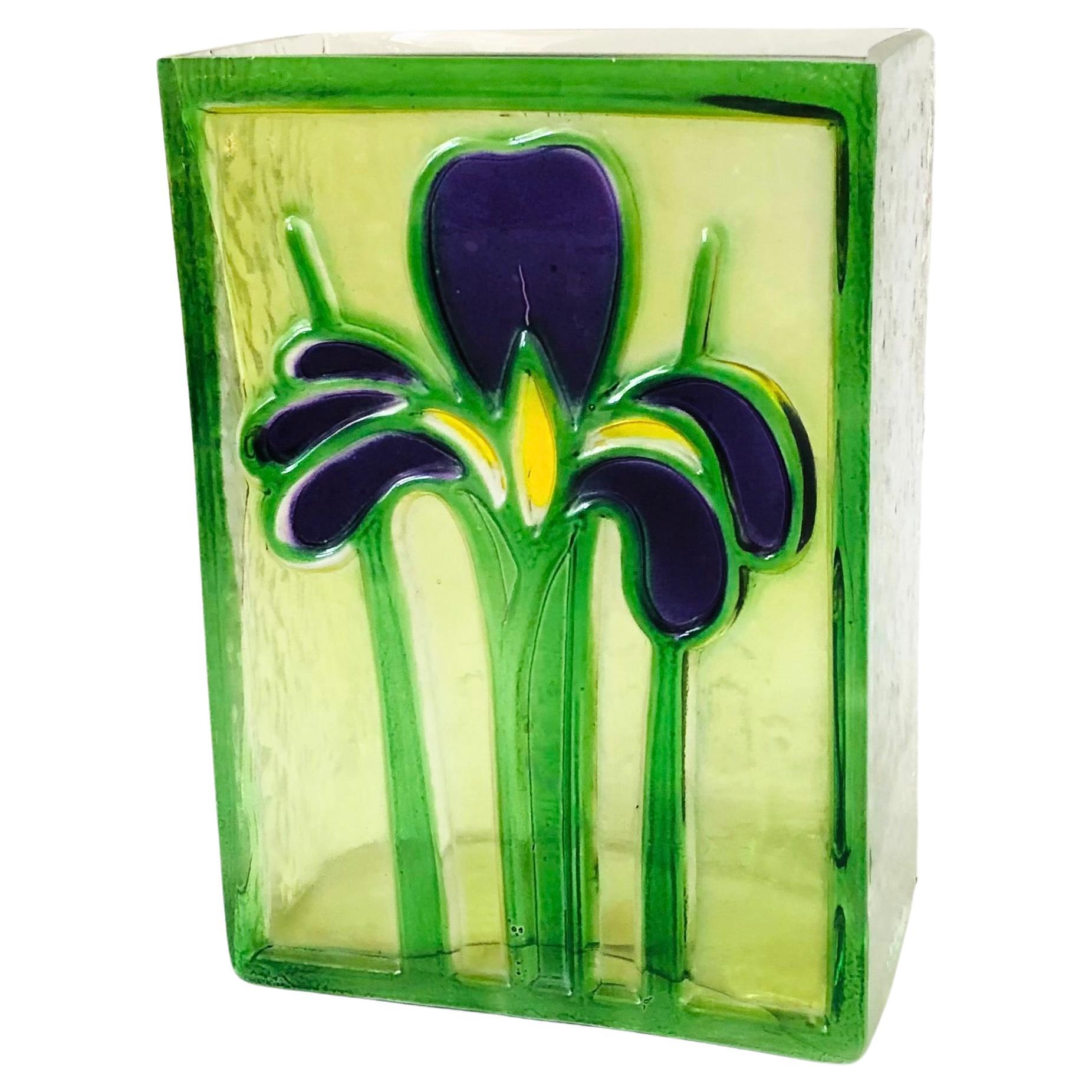 Romanian Glass Iris Vase For Sale