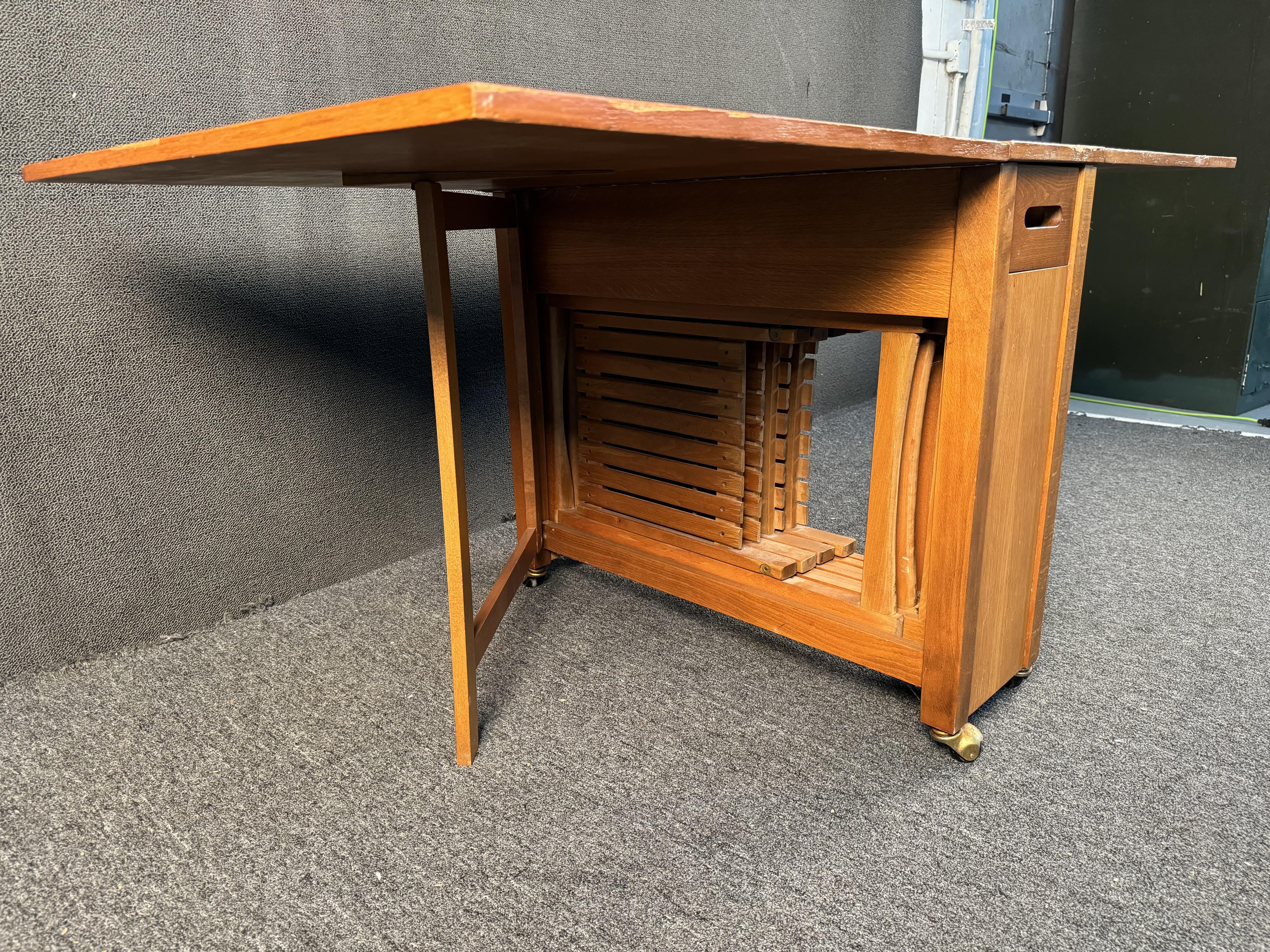 Romanian Mid-Century Trolley Drop Leaf Dining Set For Sale 5